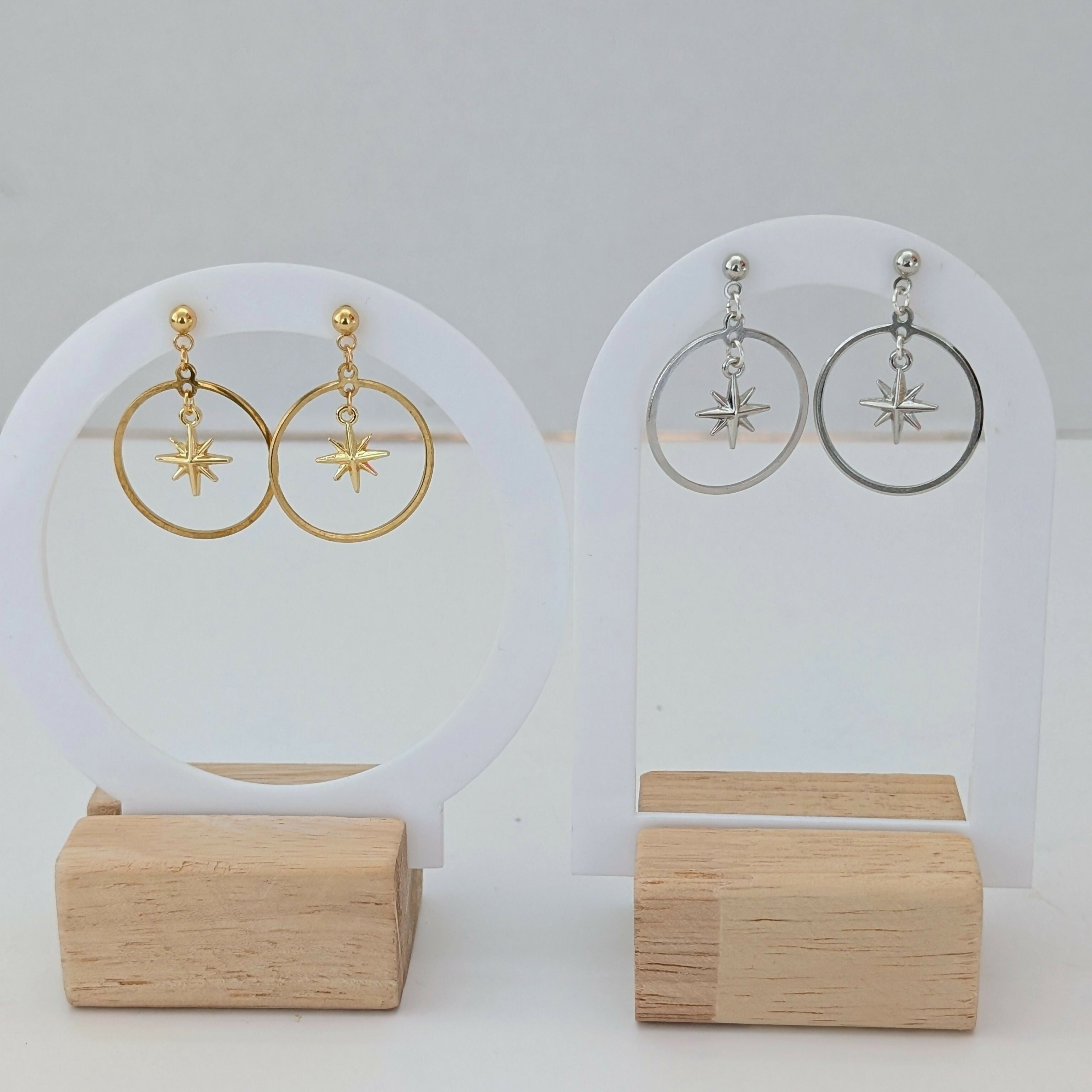 Chunky 3D Gold Star Circle Earrings on Gold Plated Stud