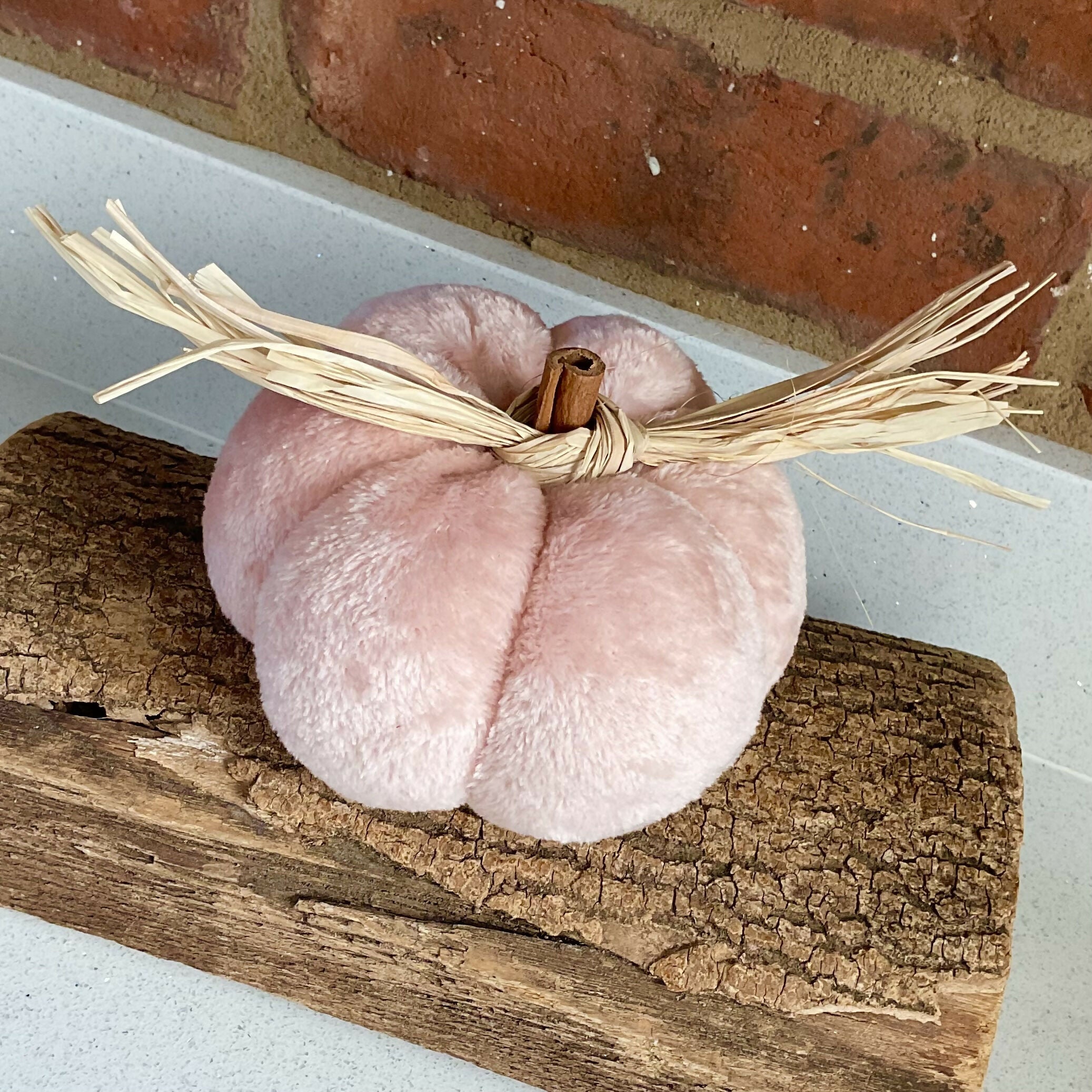 Soft and Furry Pale Pink Pumpkin Decoration, Cute Blush Plush Ornament for Cosy Homes