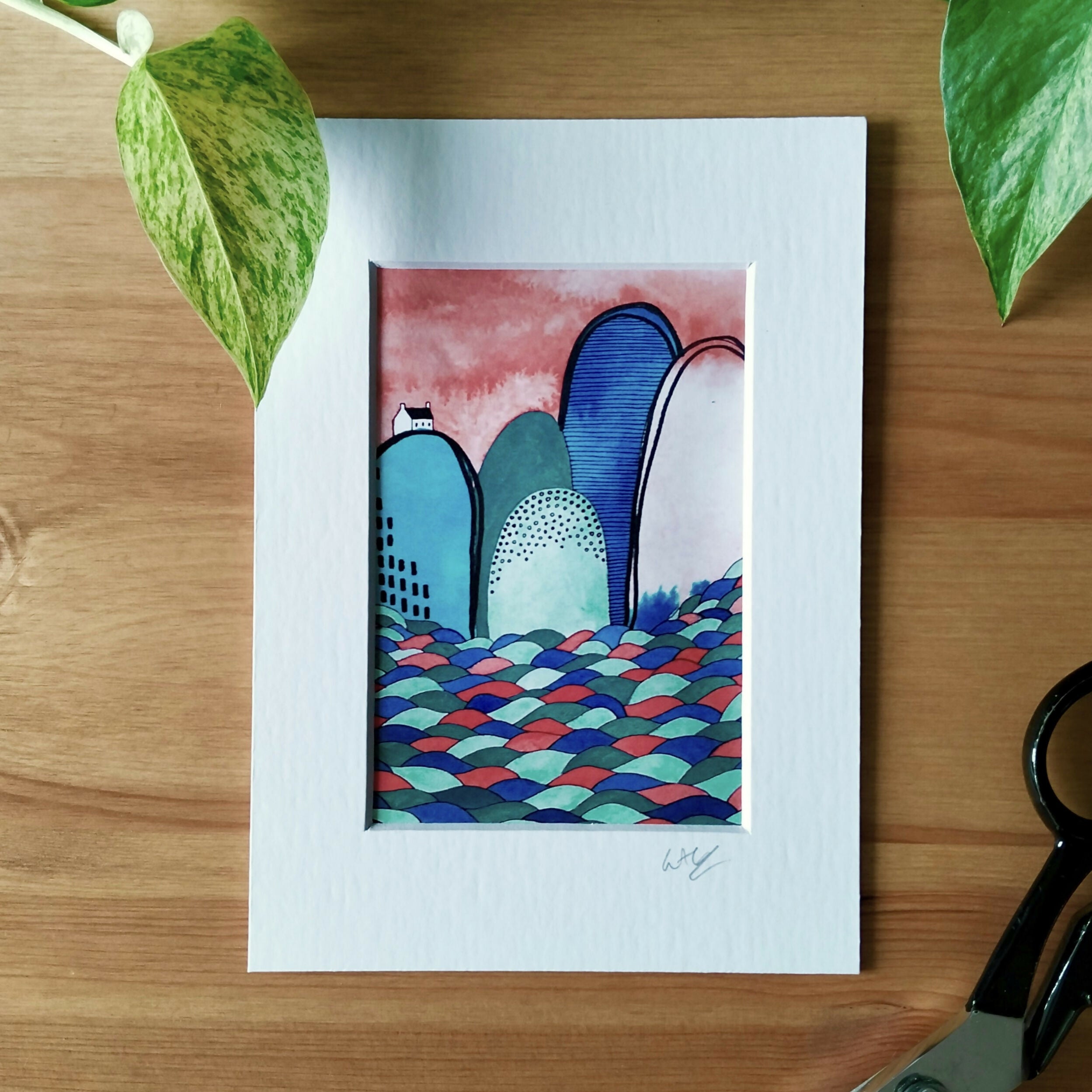 Signed Mini Watercolour Landscape Print | Abstract Cottagecore Art