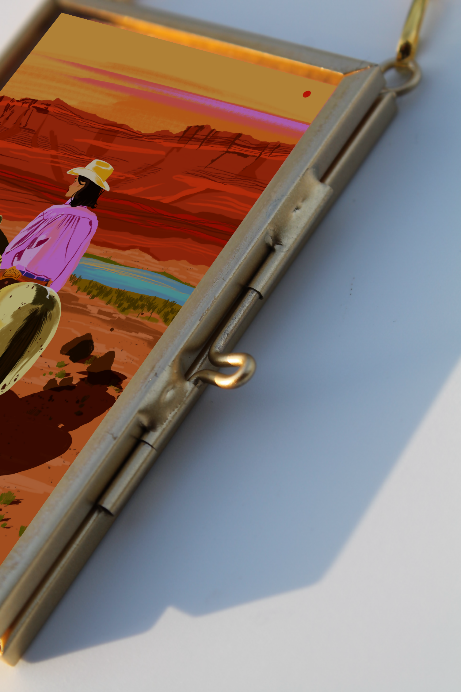 Gold Glass Mini Framed Cowgirl Art