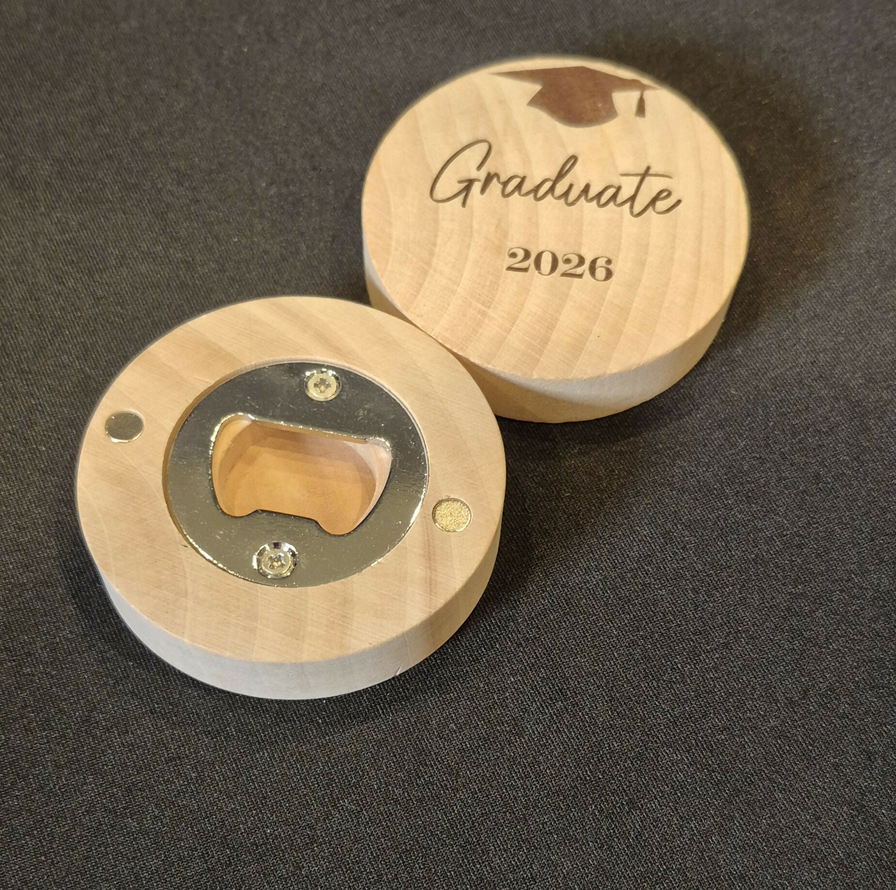 Wooden Magnetic Bottle Opener – Round Fridge Beer Opener - Graduate
