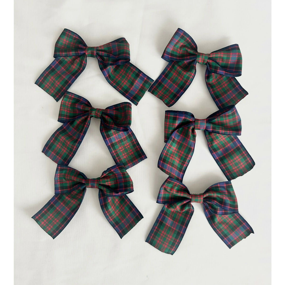 Navy Blue & Red Tartan Christmas Tree Bow Clips