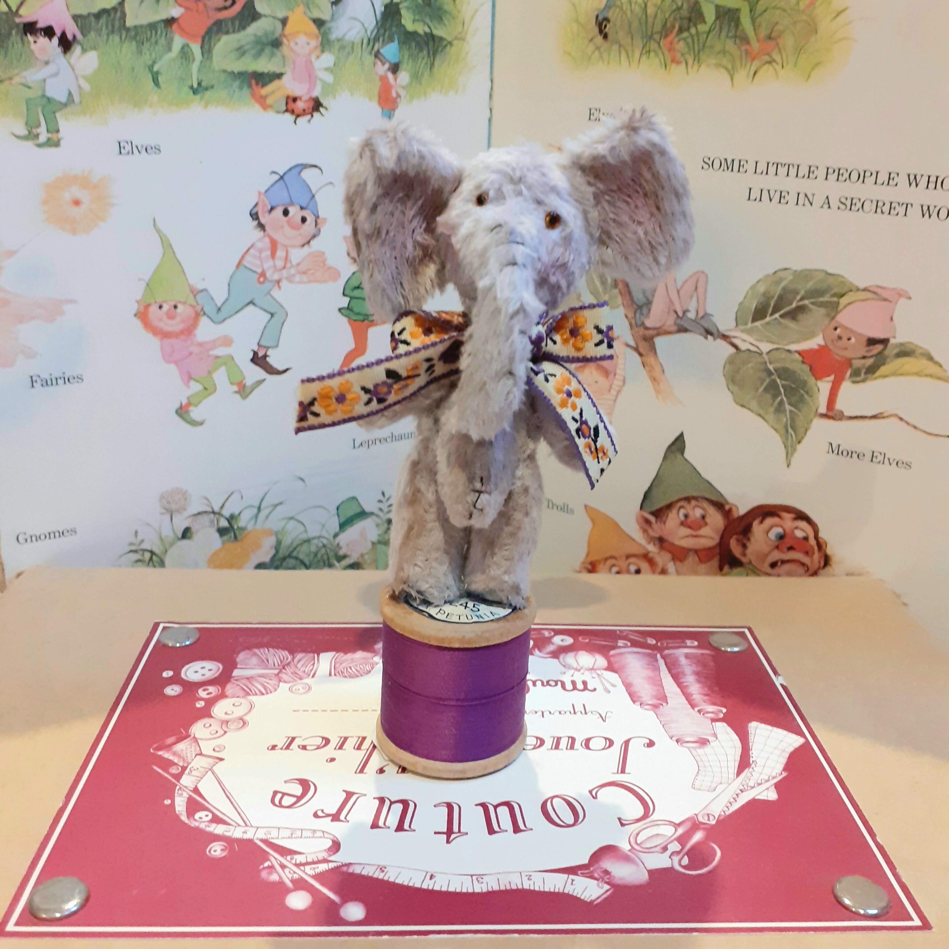 Miniature Elephant On Vintage Cotton Reel Ornament