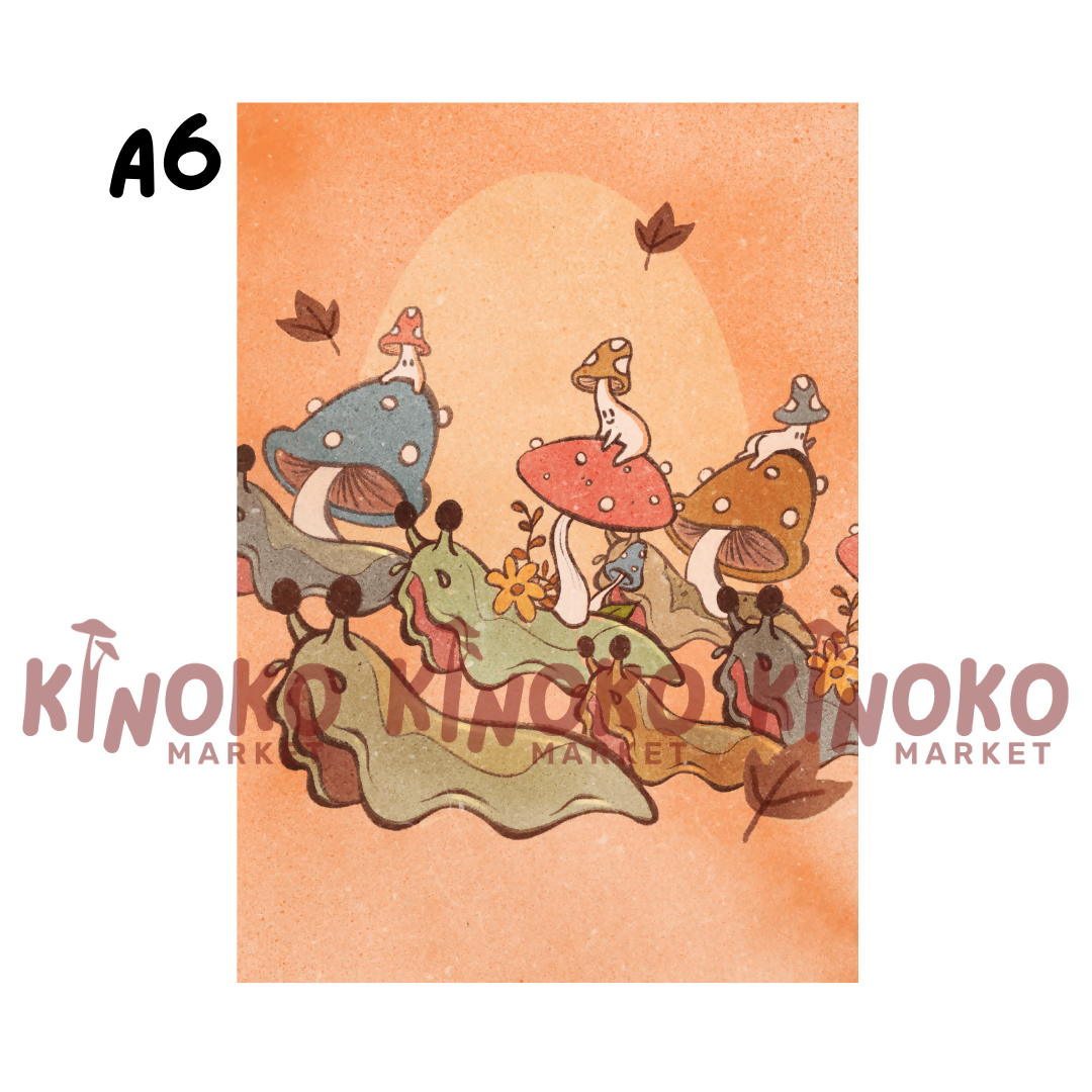 Slugs and Mushrooms A6 Print