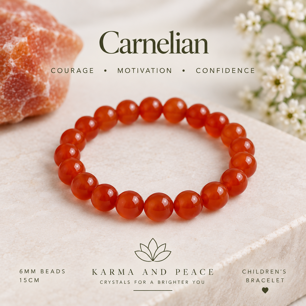 Childrens Carnelian Crystal Bracelet- 6mm