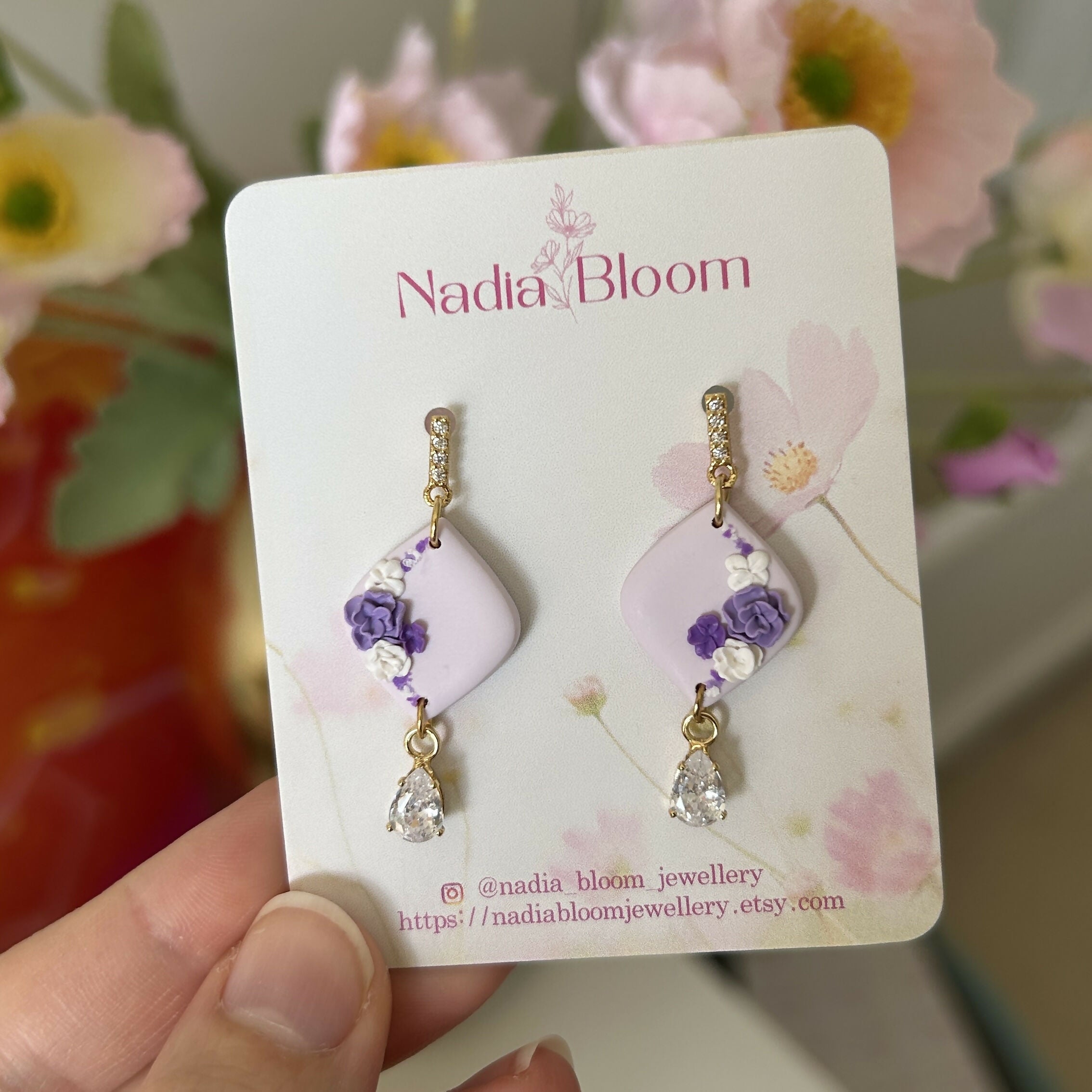 Purple or Blue Flower - Polymer Clay Earrings