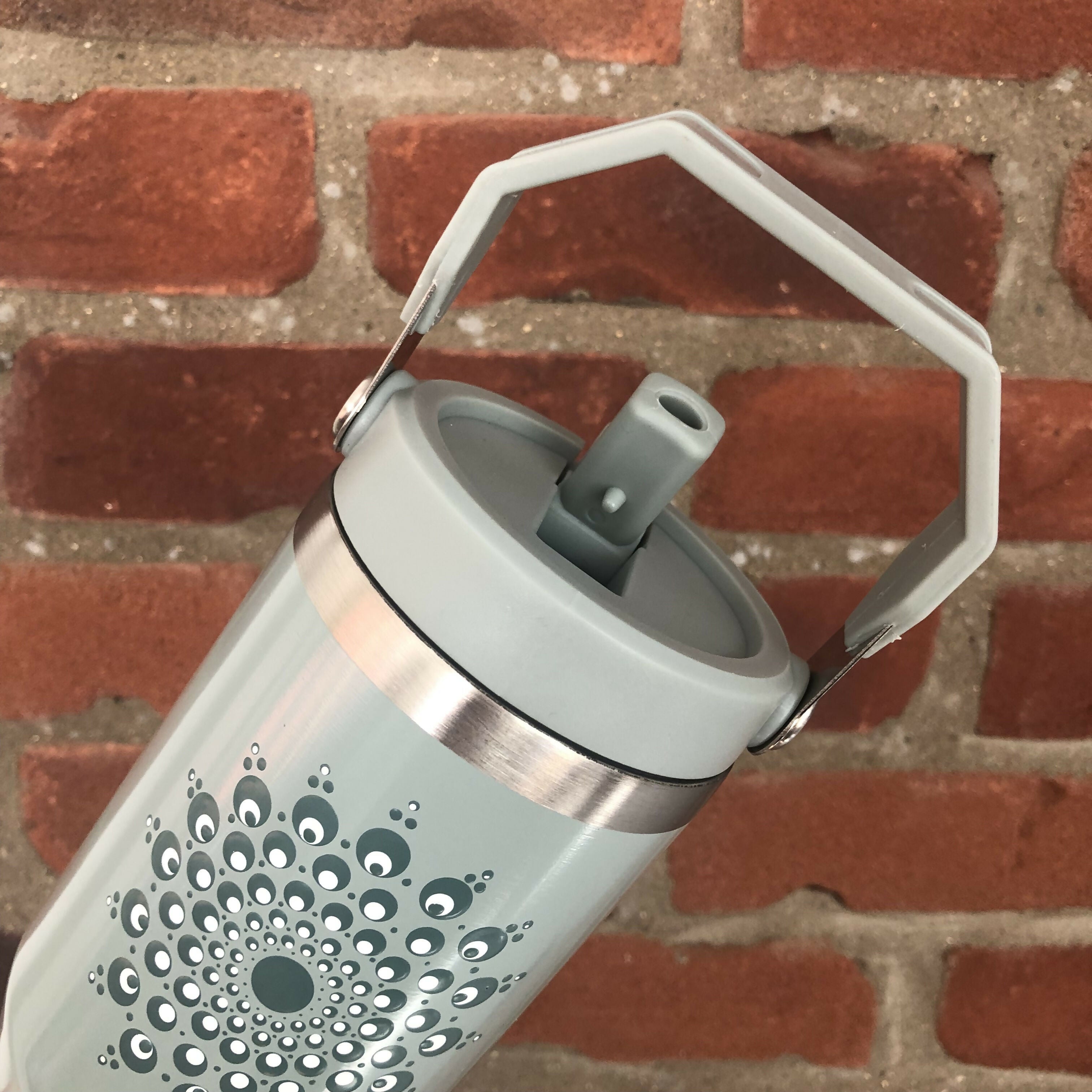 Hand Painted Dot Mandala Thermal Water Bottle with Handle: Sage with Thicket Green