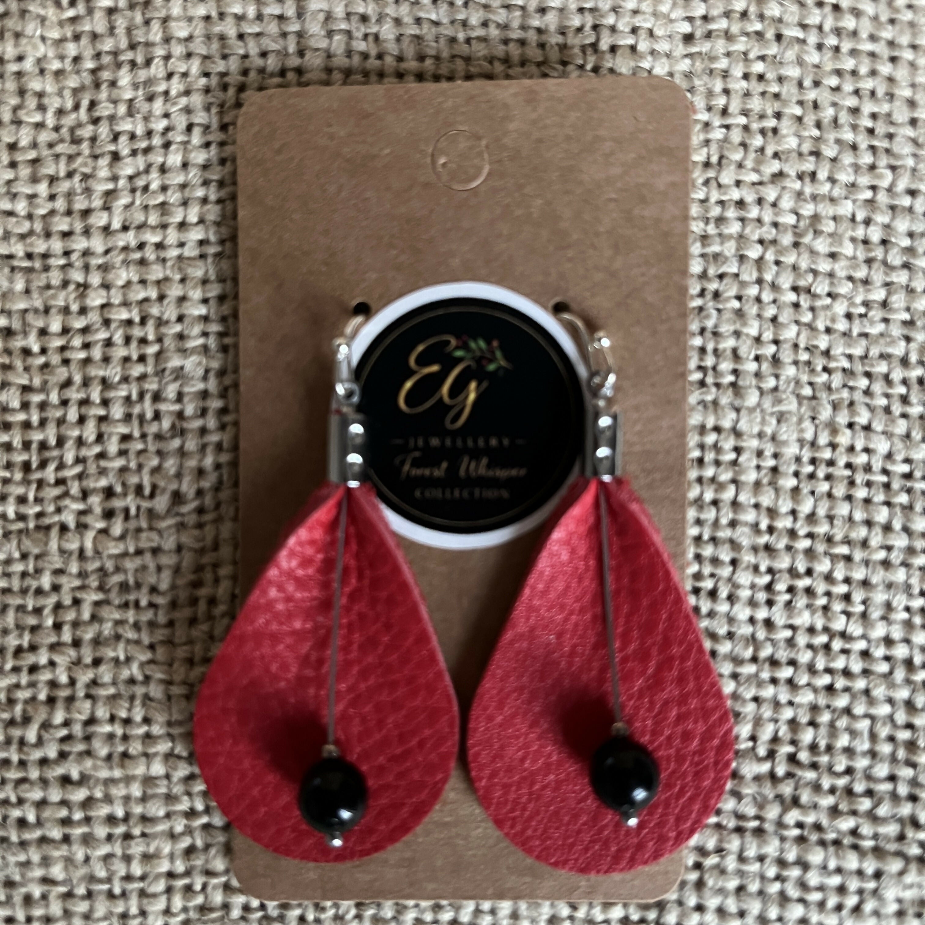 Forest Whisper Leather Earrings – Wild Berry Red