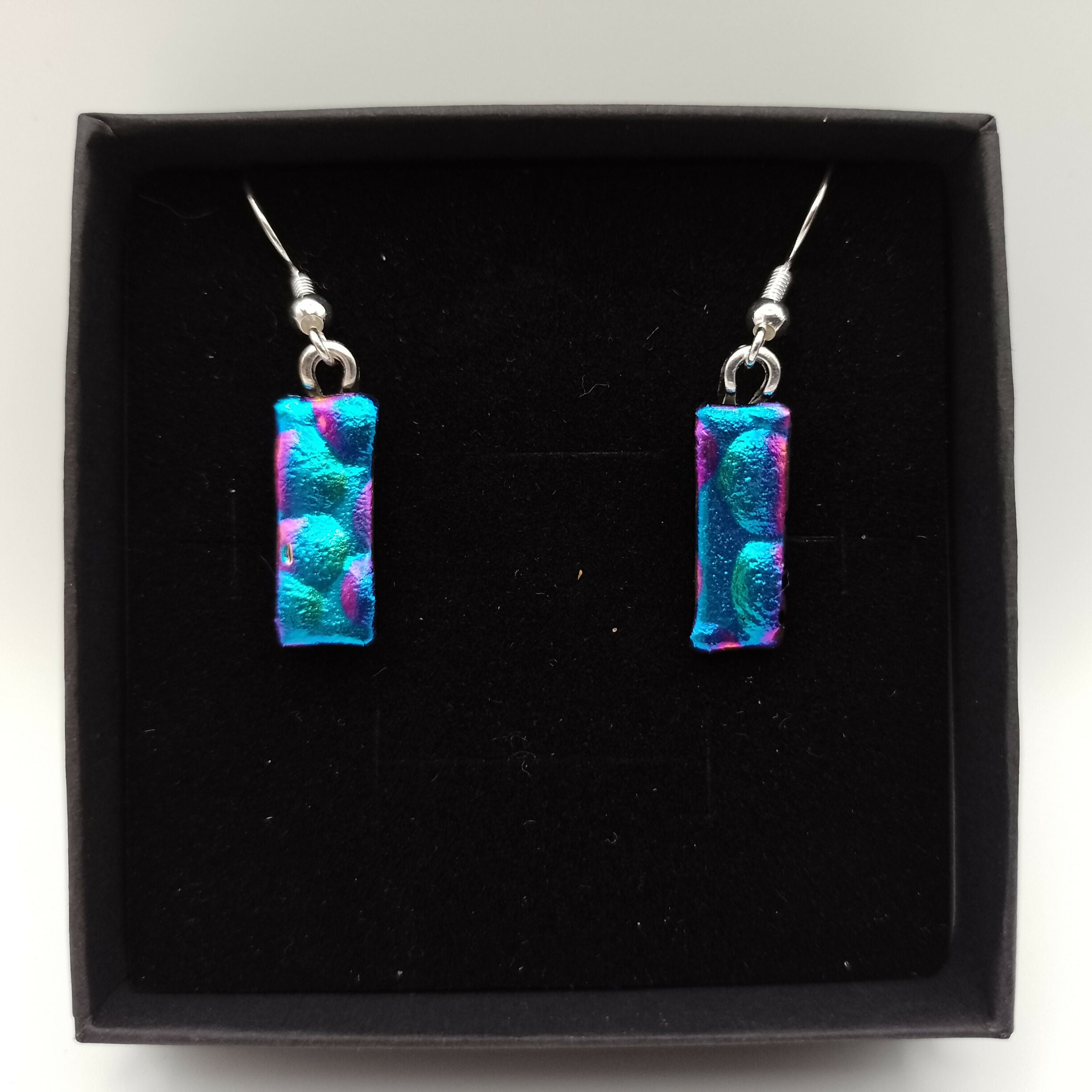Blue, Green and Pink Dichroic Earrings