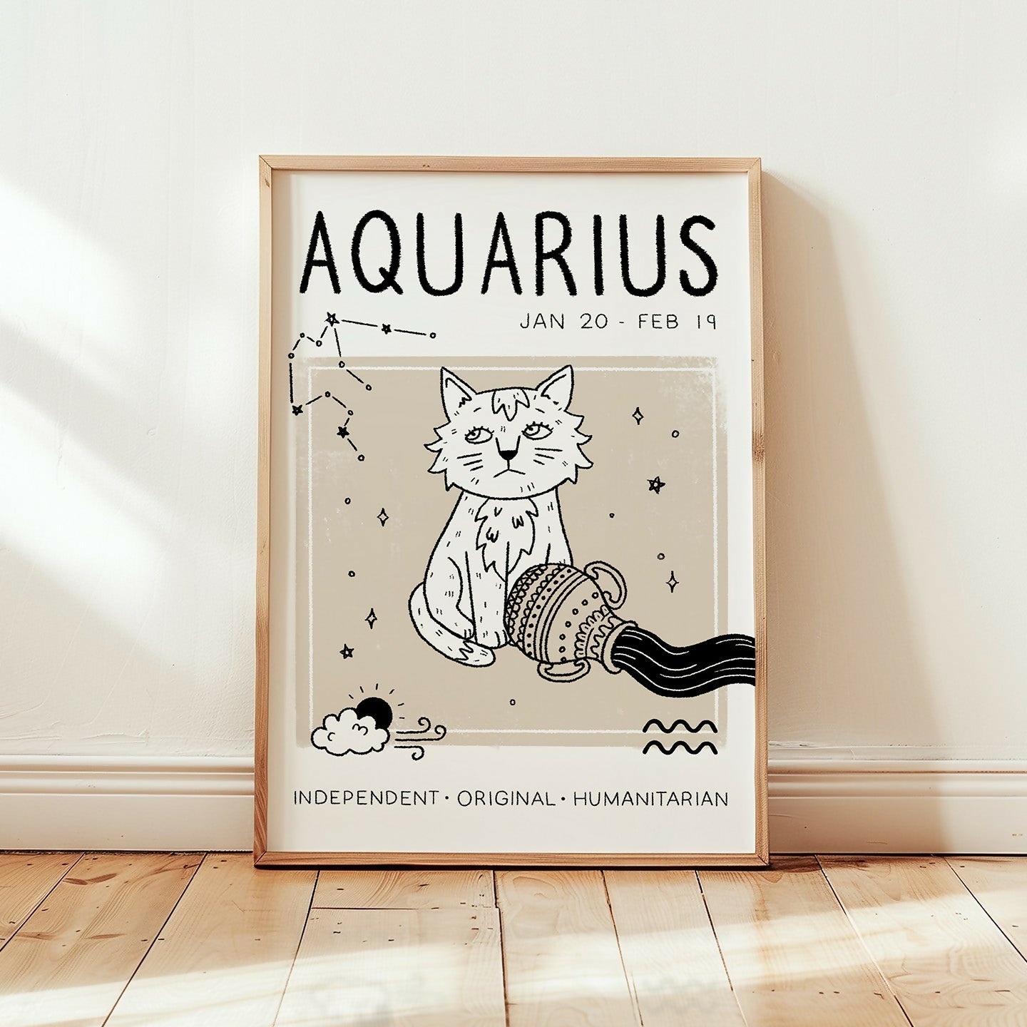 Aquarius Star Sign Cat Print