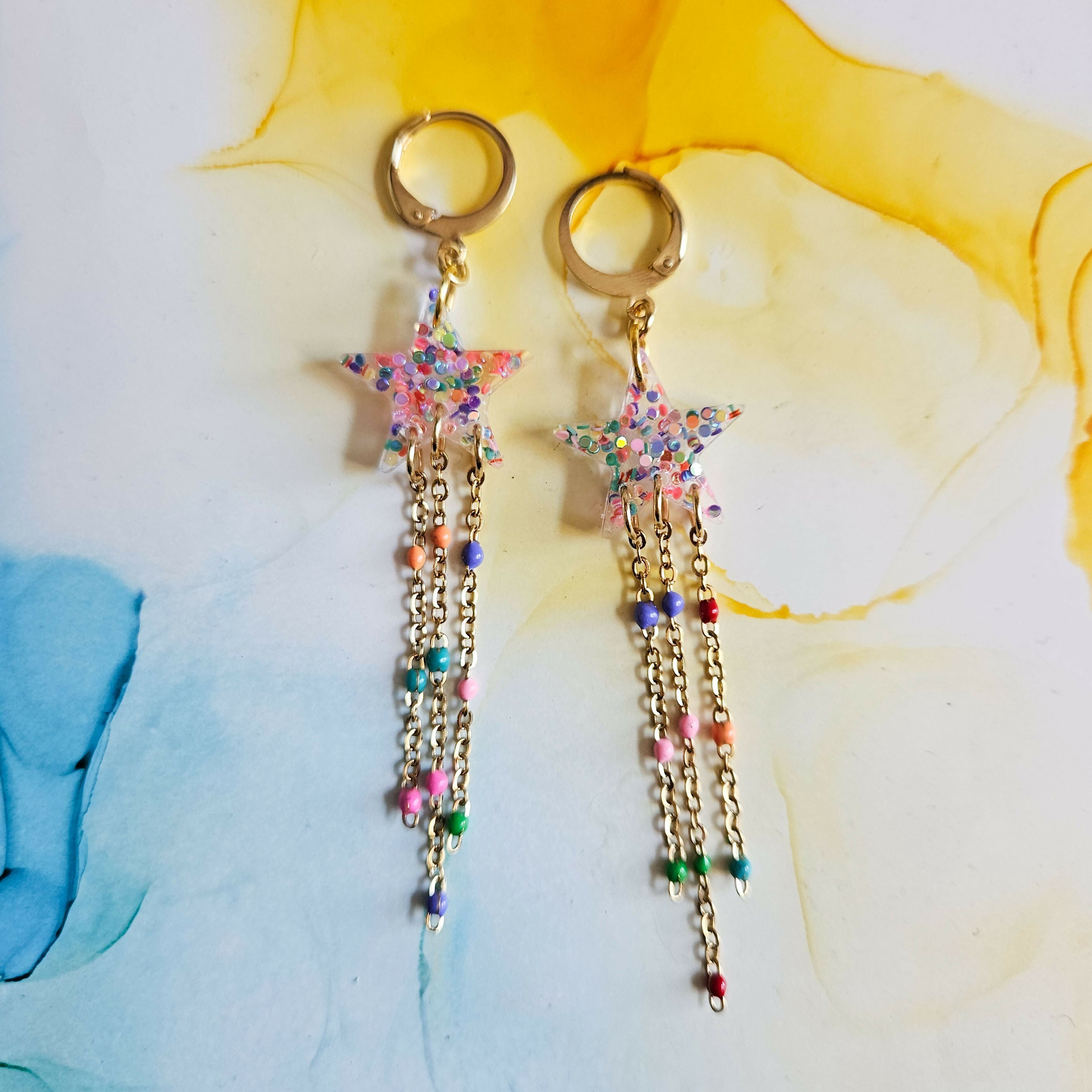 Handmade Glitter Shooting Stars Resin Huggie Hoops Earrings