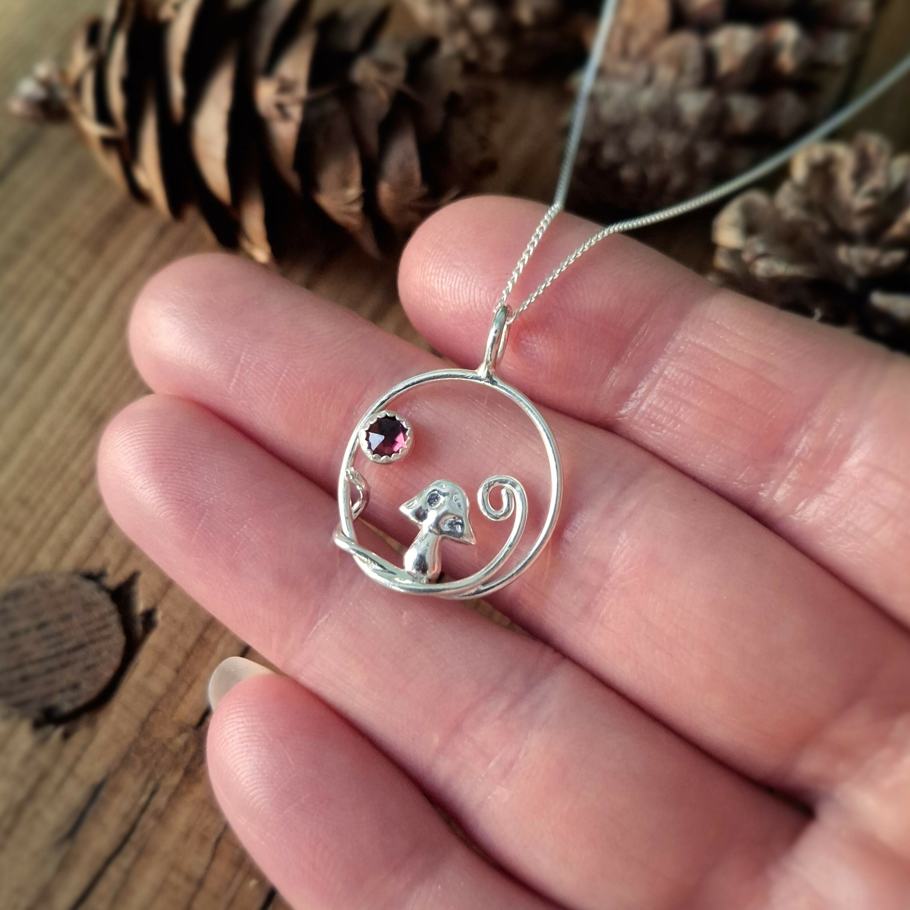 Handmade Silver Toadstool Garnet Necklace