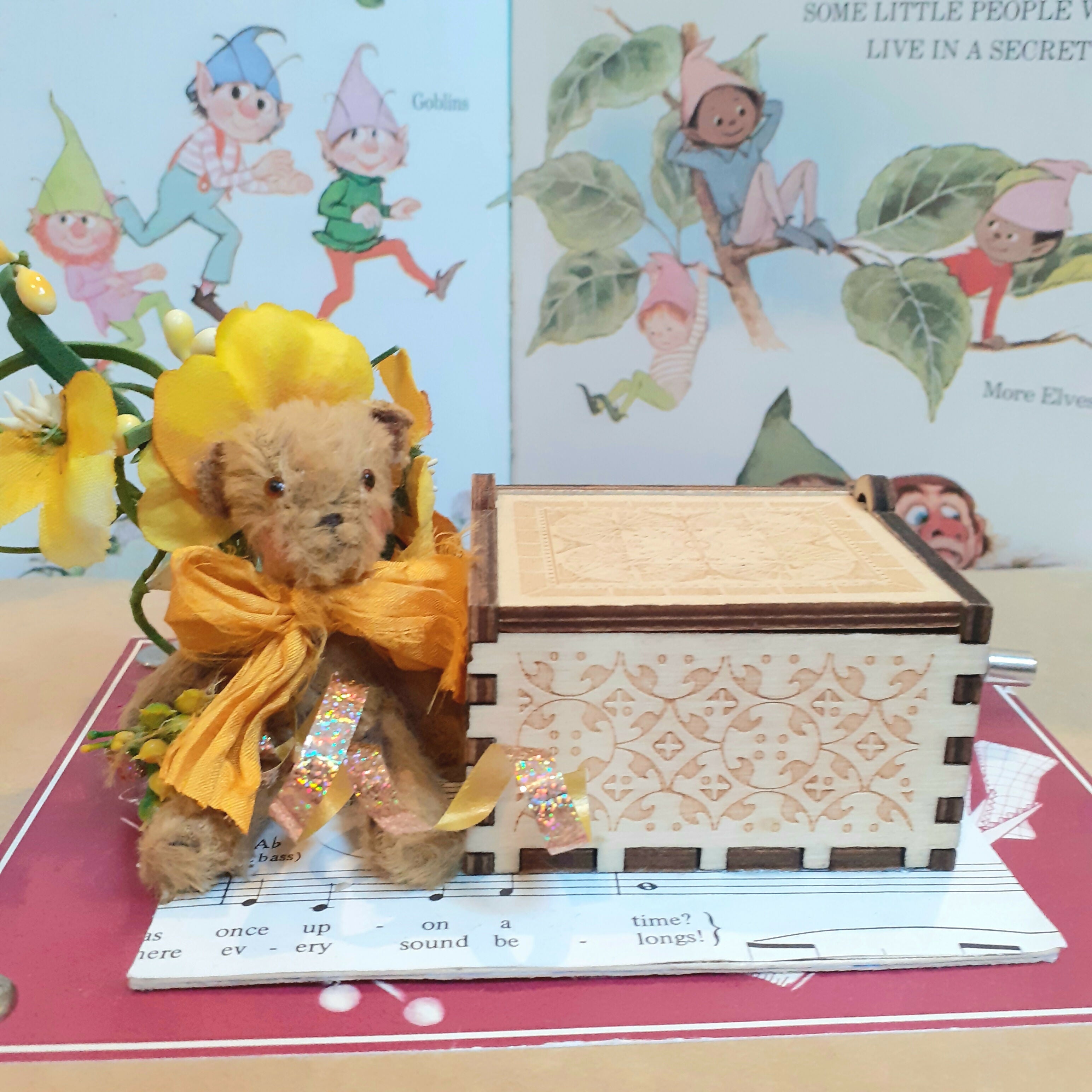 Teddy and Crank Handle Music Box Ornament
