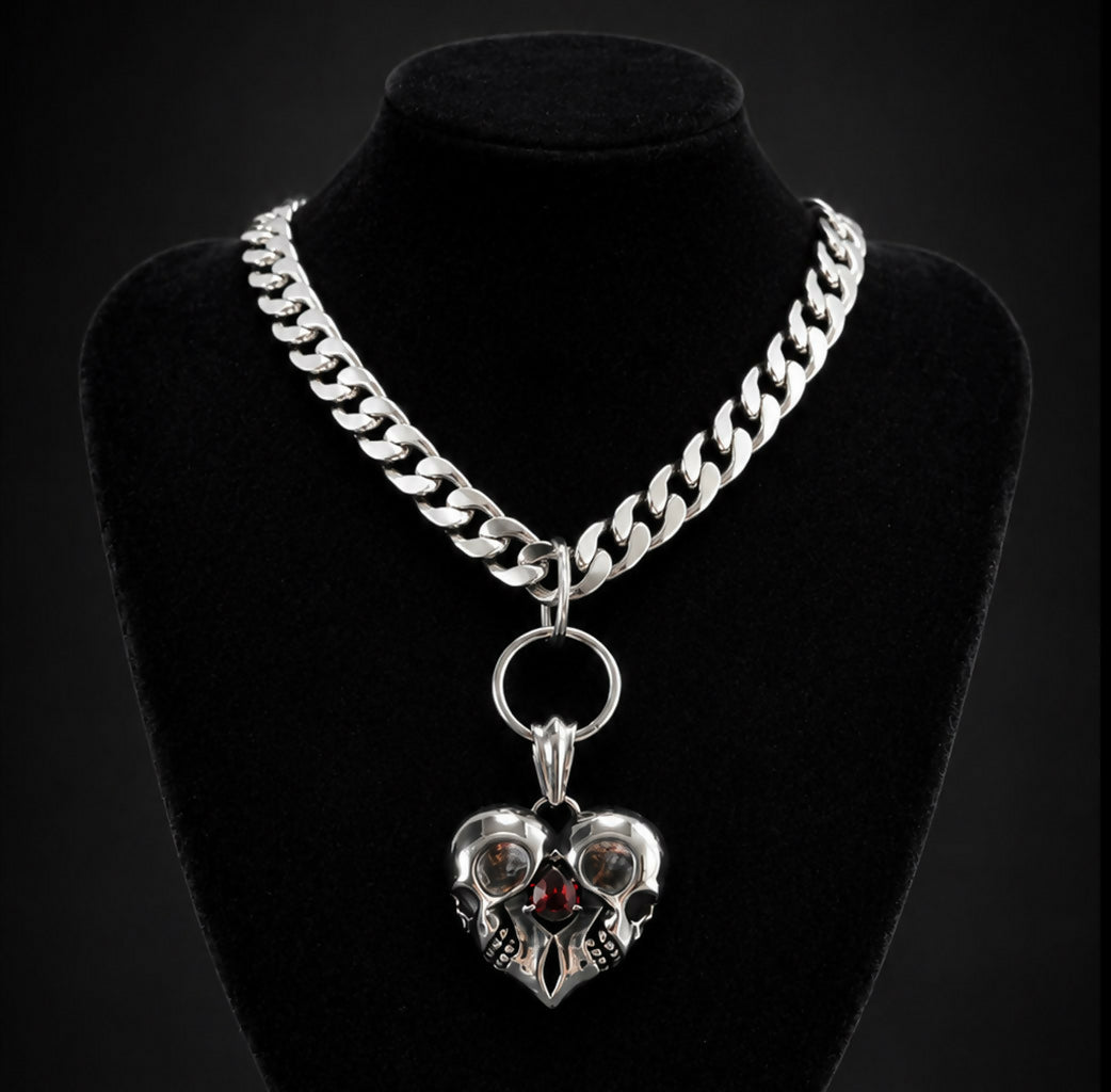 Bleeding Heart Skull Necklace