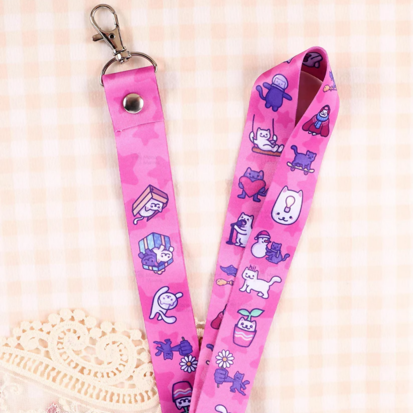 Pink Cat Lanyard | Illustrated Cat Design