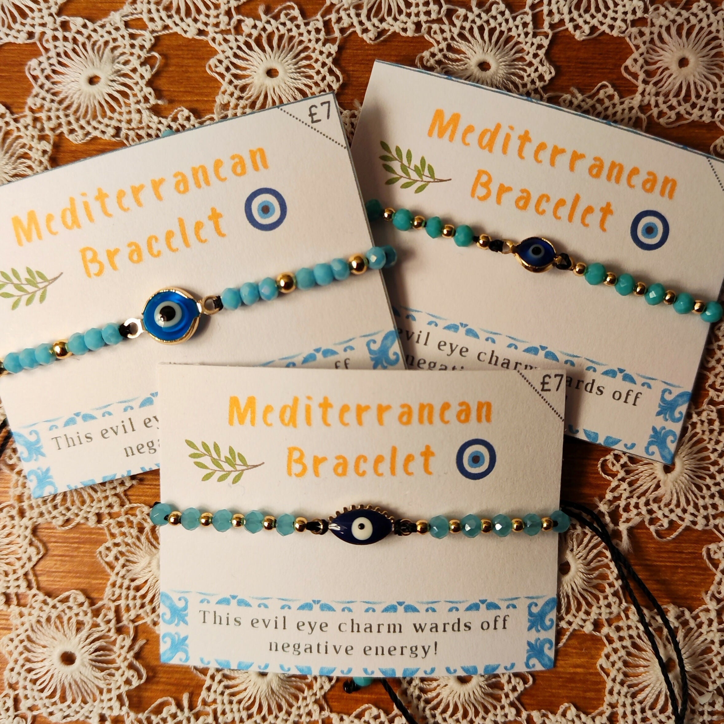 Hand-Strung Glass Bead Adjustable Bracelet - Traditional Evil Eye Charms