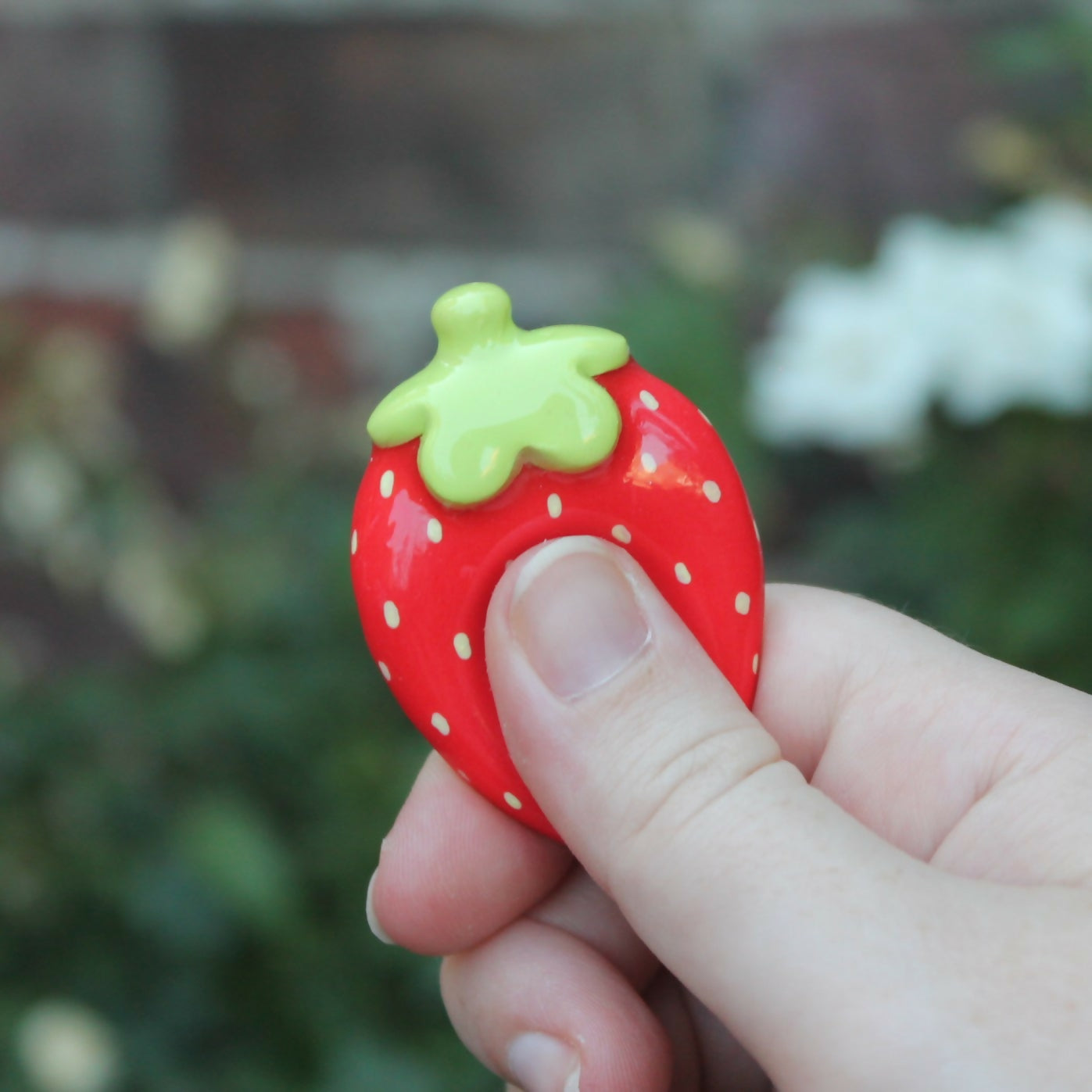 Handmade Polymer Clay Red Strawberry Worry Stone