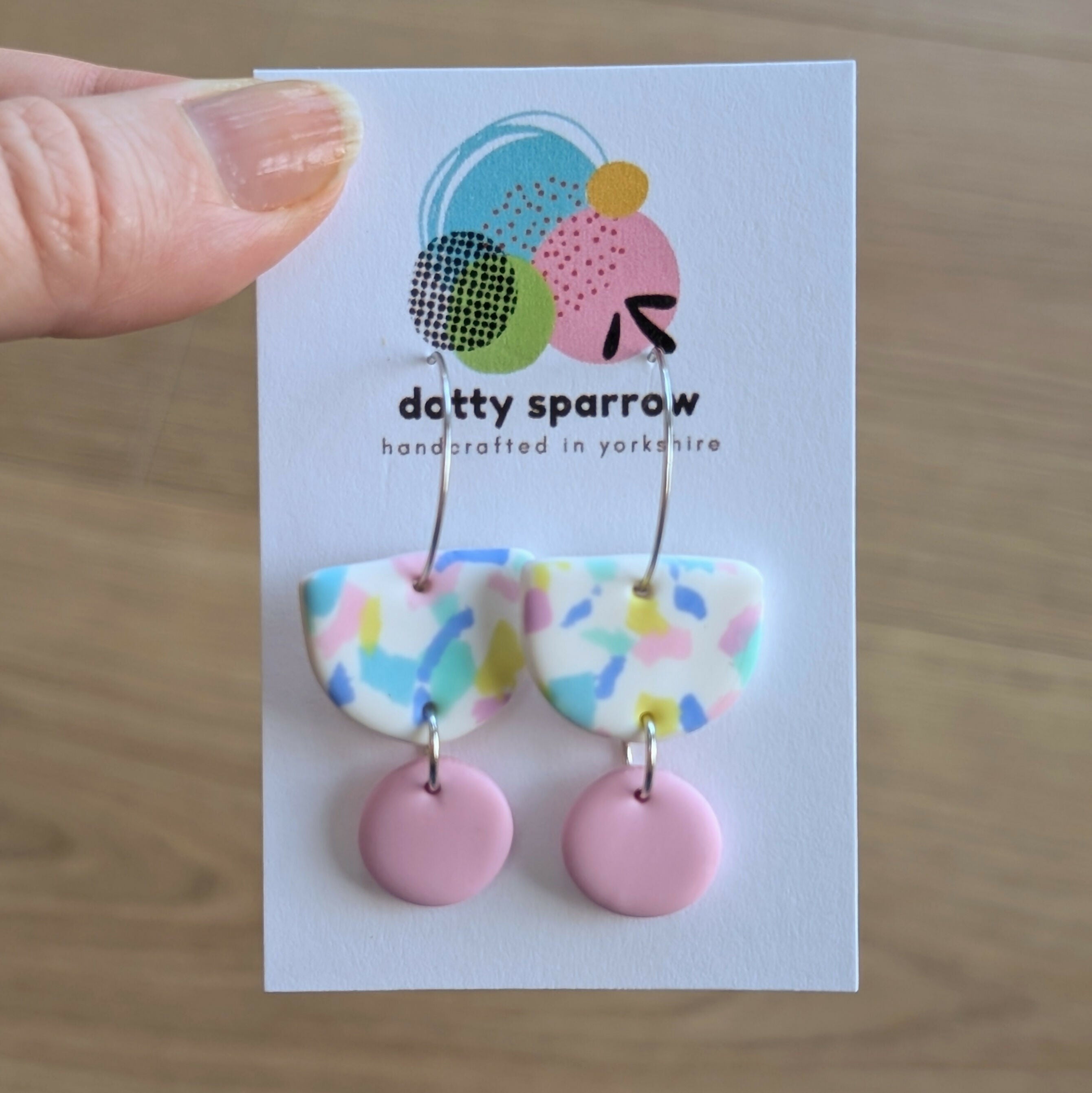 Pastel Terrazzo Hoop Dangle Handmade Polymer Clay Earrings