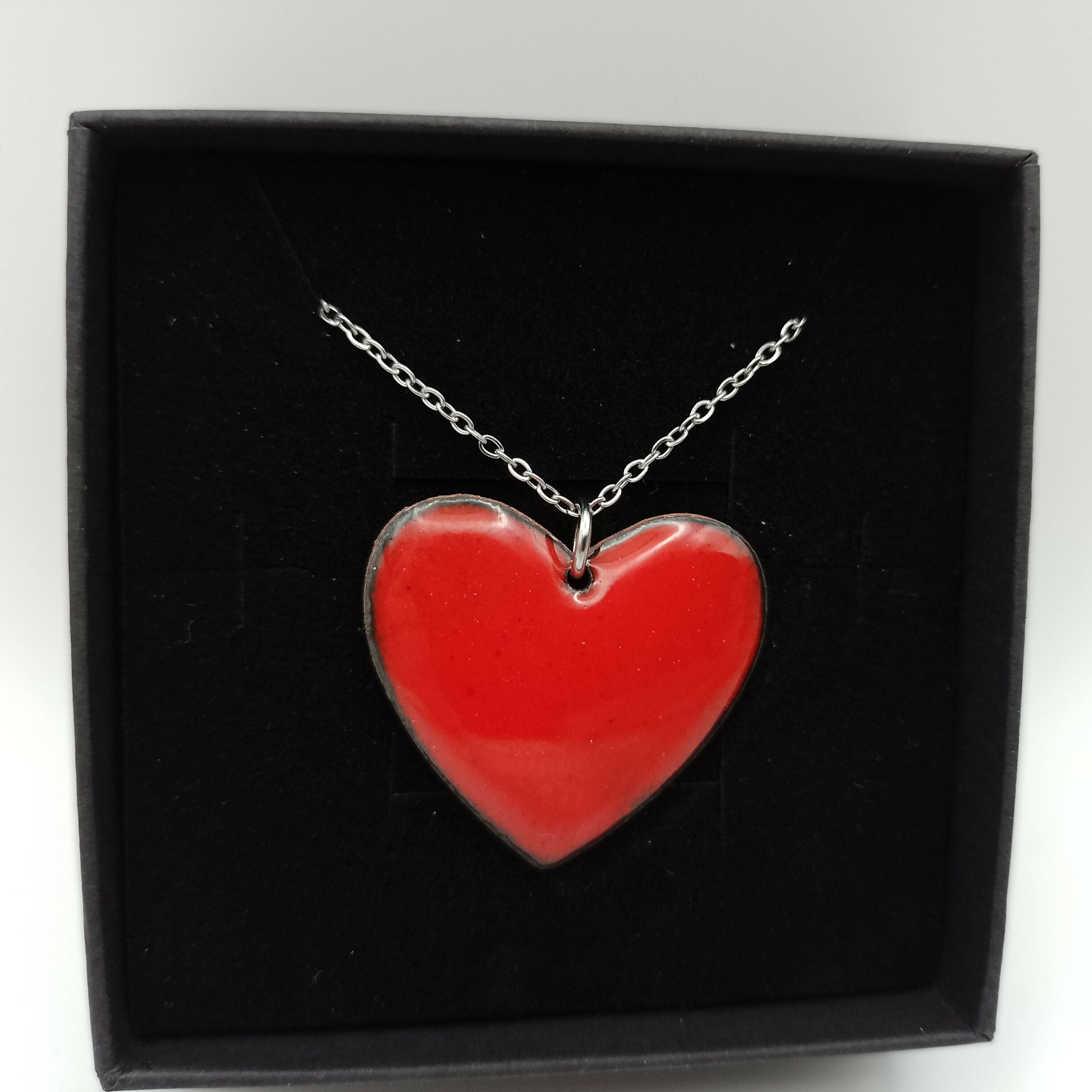 Bright Red Enamel Heart Earring