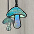 Textured Iridescent Green-Blue Mushroom Stained Glass Suncatcher