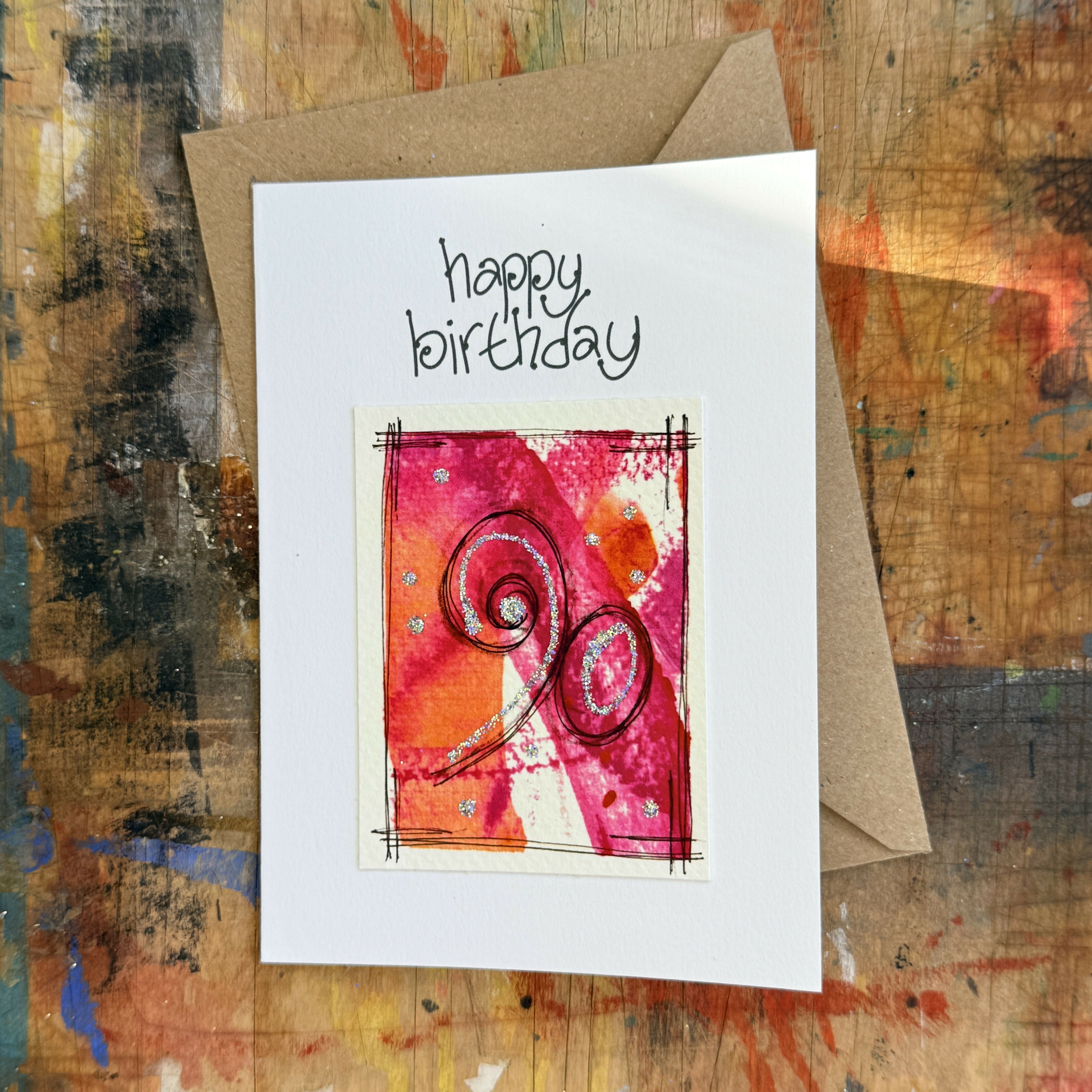 Abstract Sparkle 90th Birthday Card in Pink