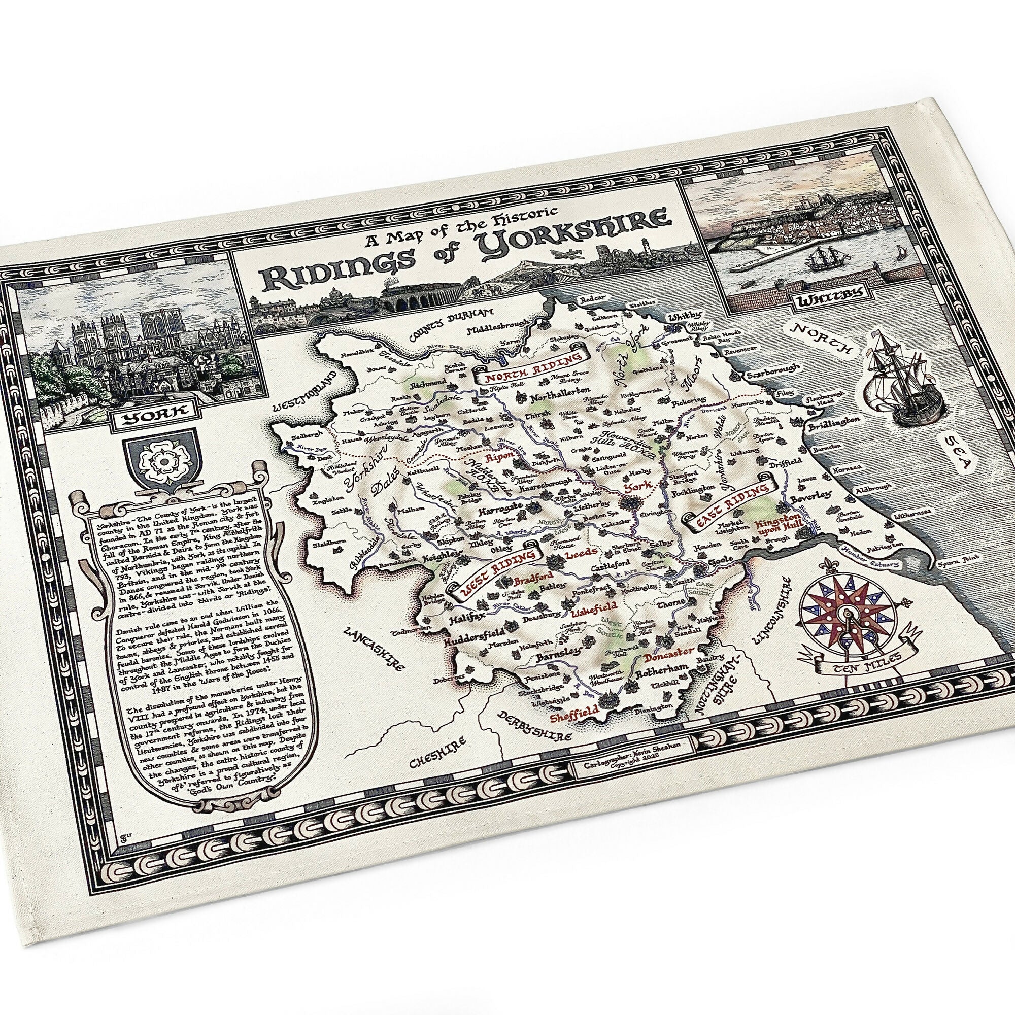 Yorkshire Ridings Map Tea Towel