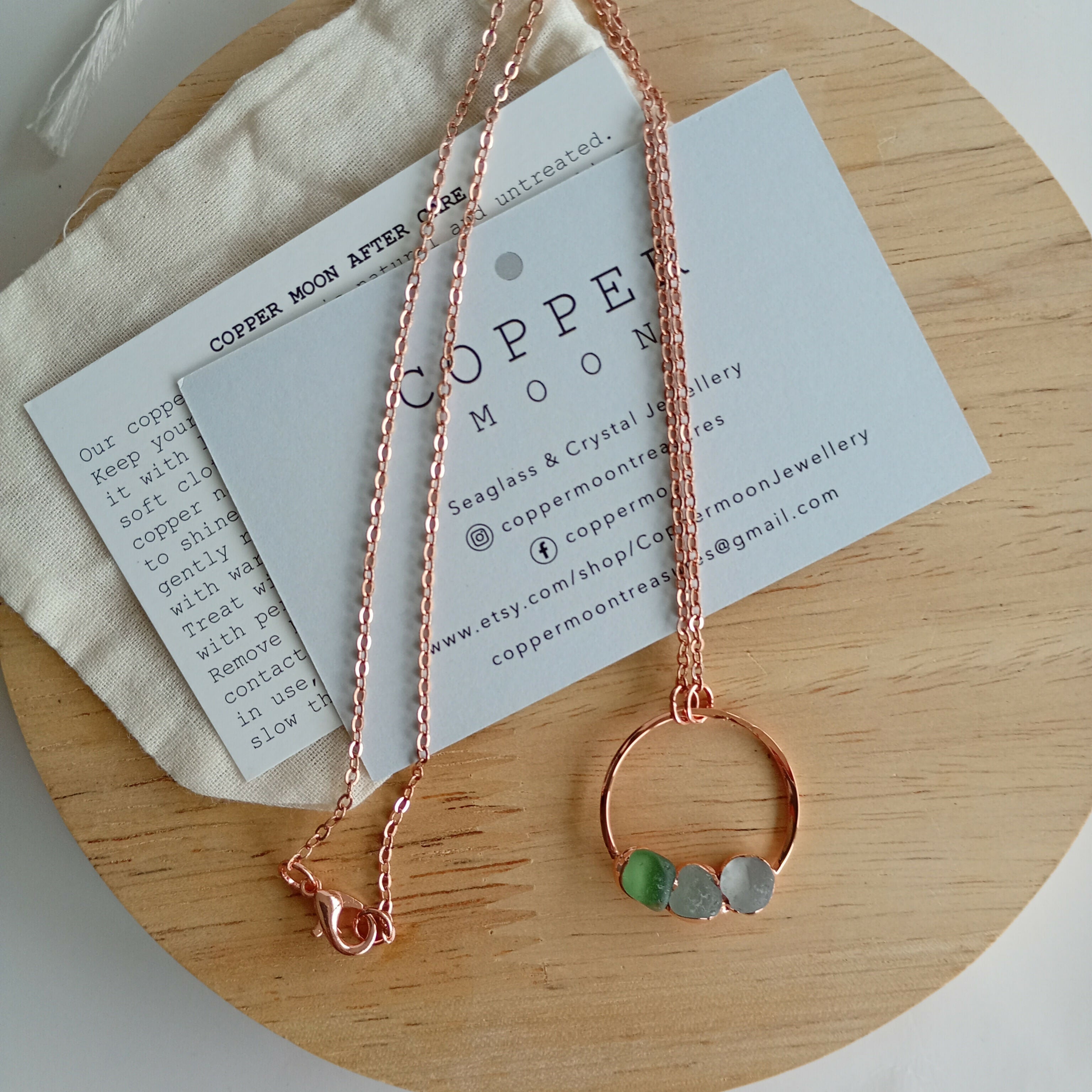 Triple Seaglass Moon Necklace