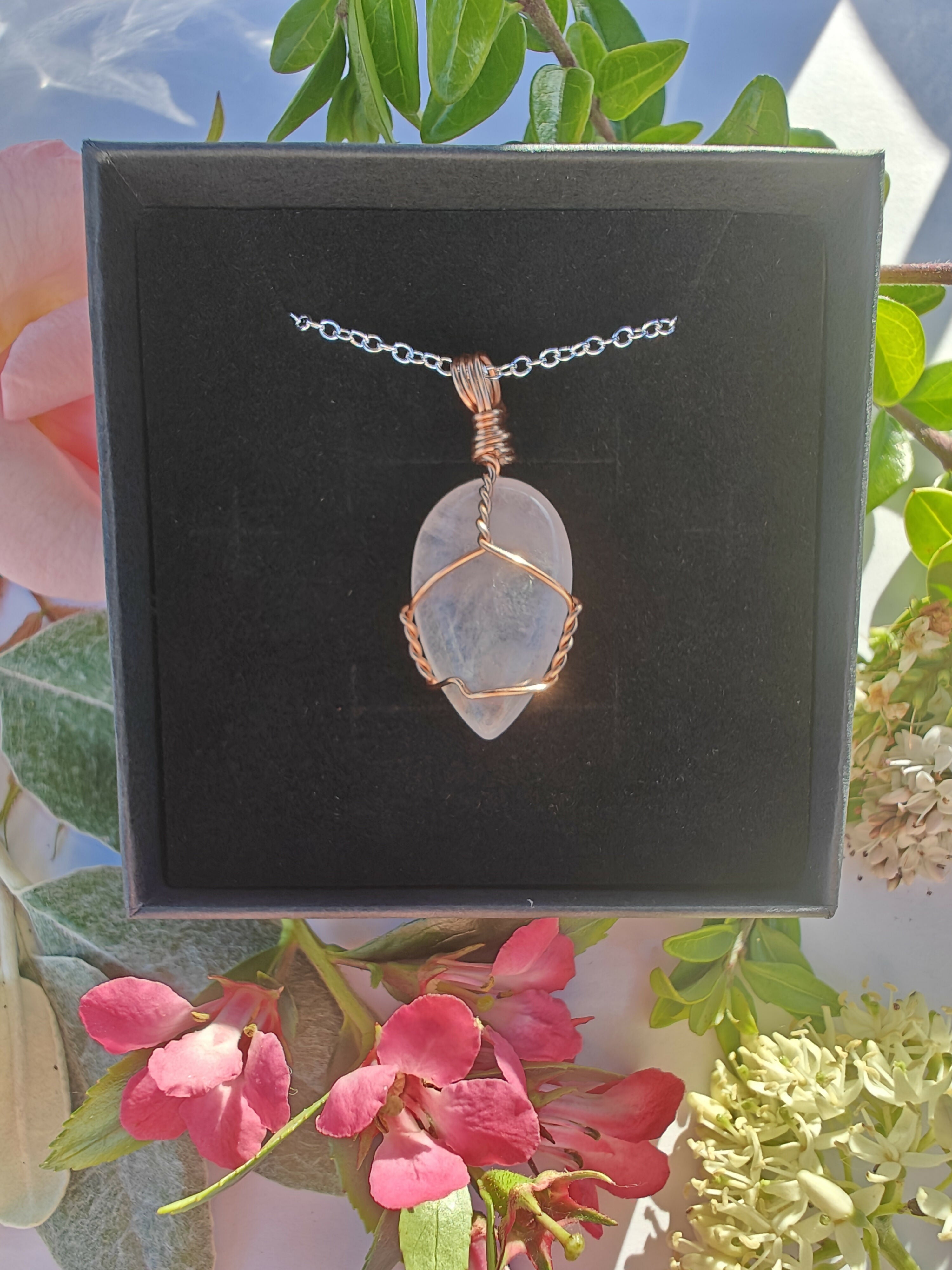 Clear Quartz Wire Wrapped Crystal Necklace on Sterling Silver Chain