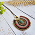 Turquoise Crystal Macramé Necklace; Regal Oval Bohemian Pendant with Gold Spiral Wire-Art