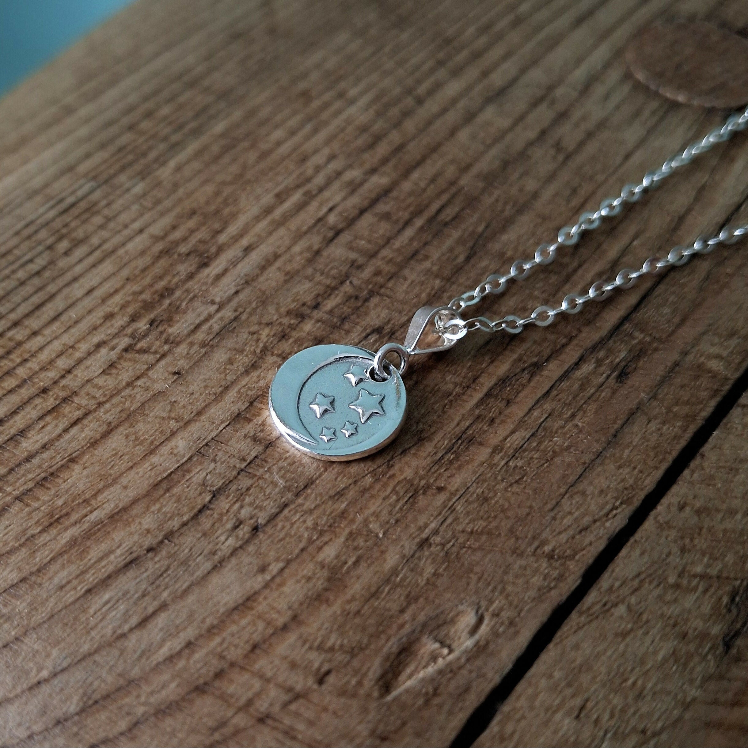 Handmade Moon And Stars Silver Necklace