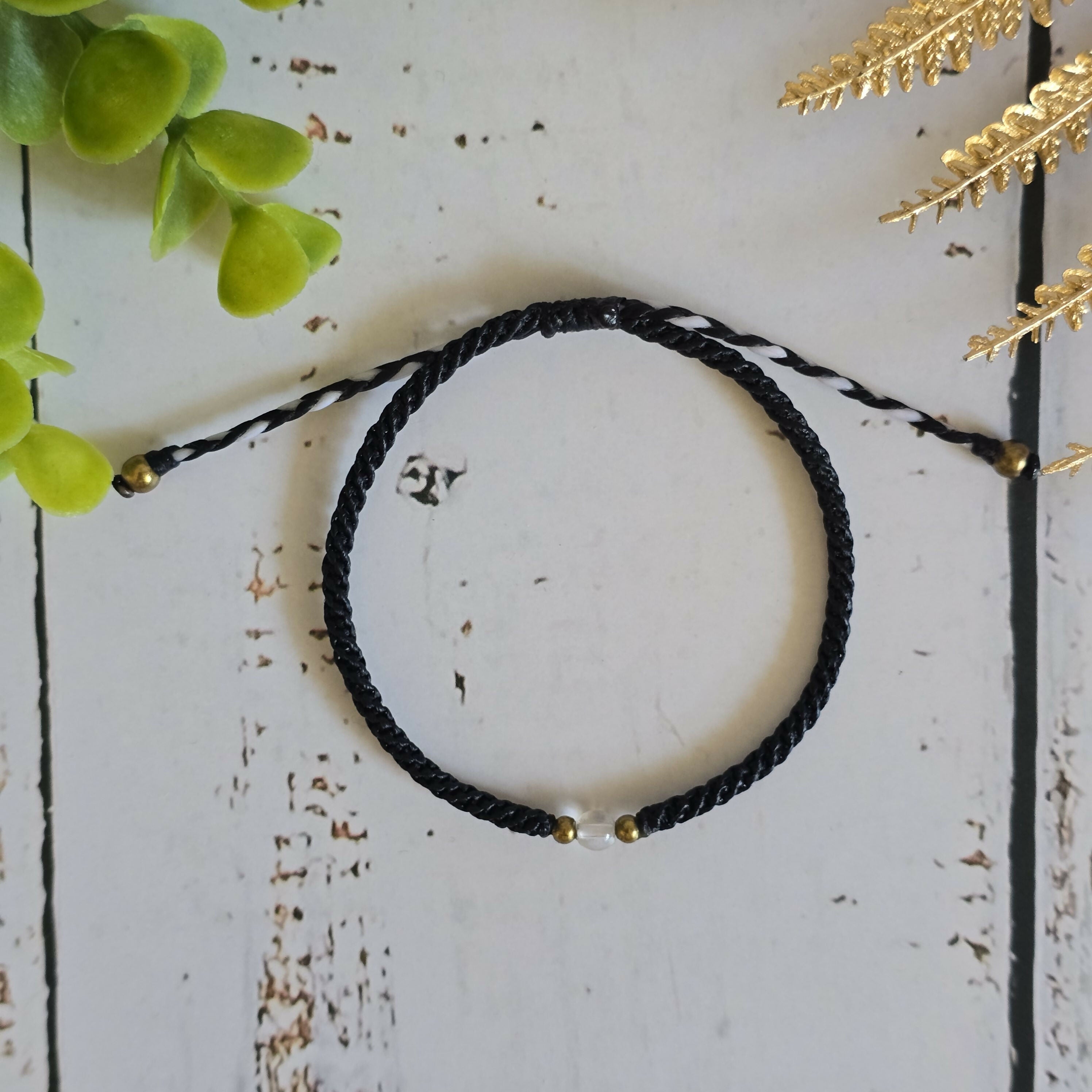 Clear Quartz Birthstone Bracelet; Single Crystal Macrame Adjustible April Gift Bracelet