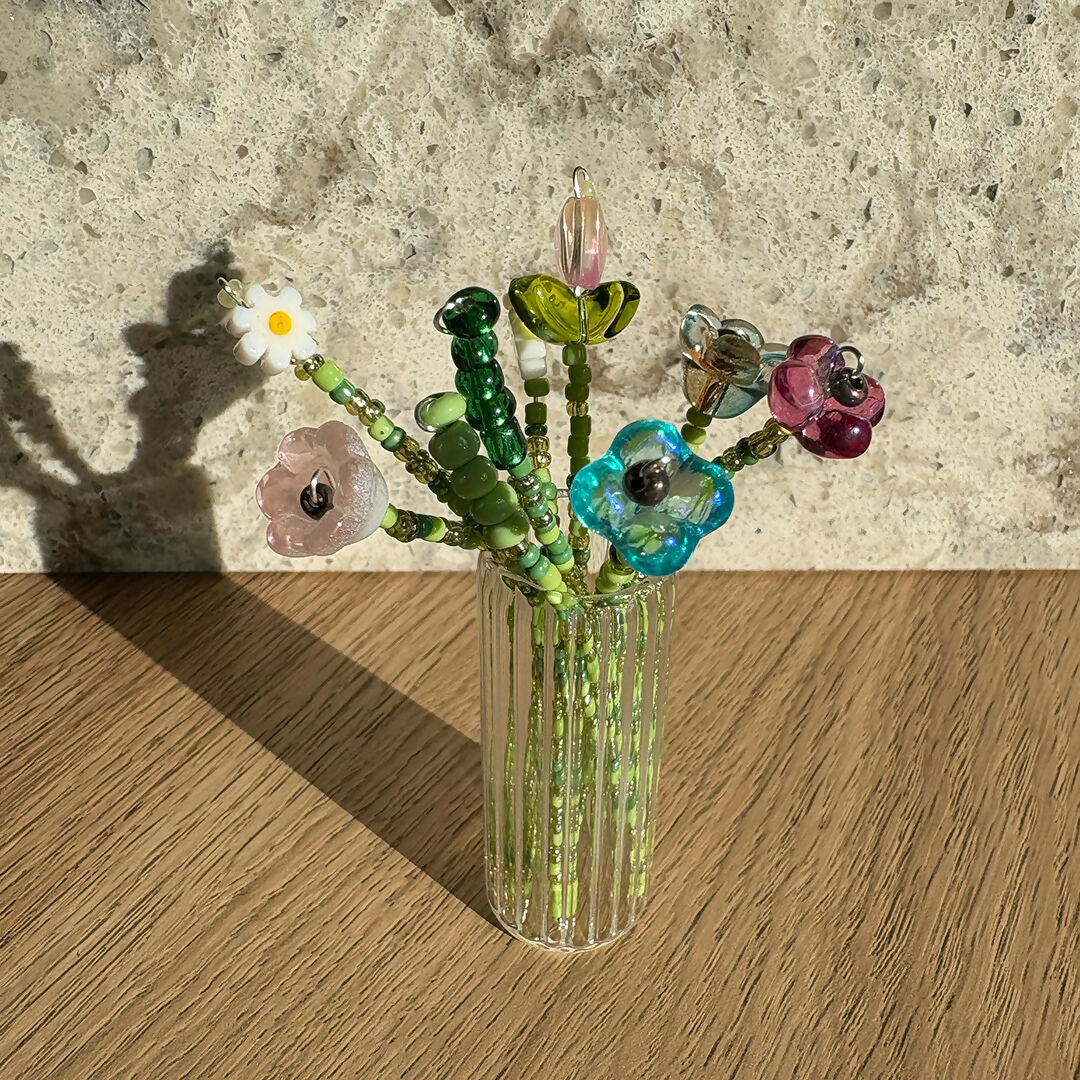 Beaded Floral Bouquet Craft Kit with Mini Glass Vase – DIY Glass Bead Flower Making Set