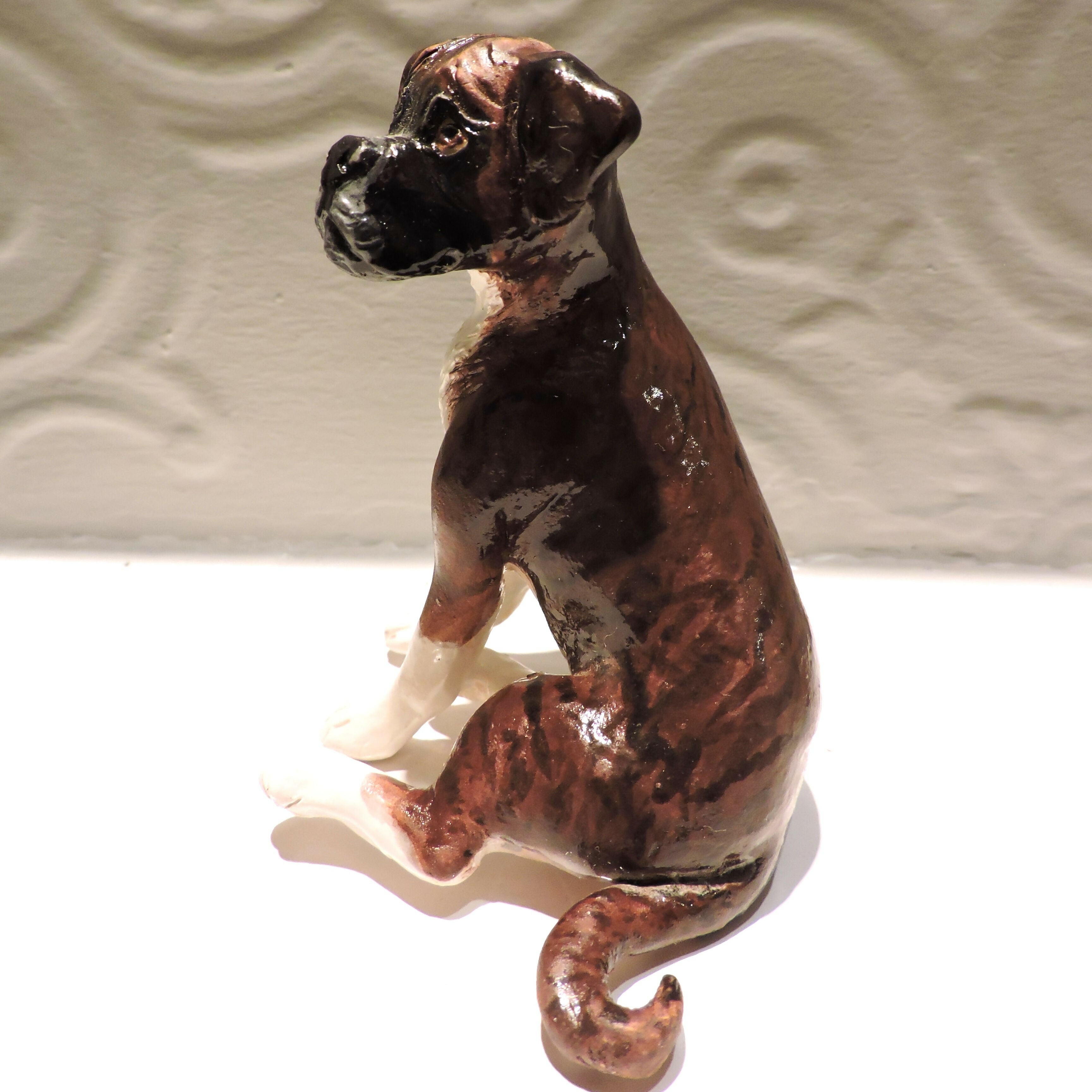 Ceeamic brindle boxer dog sculpture