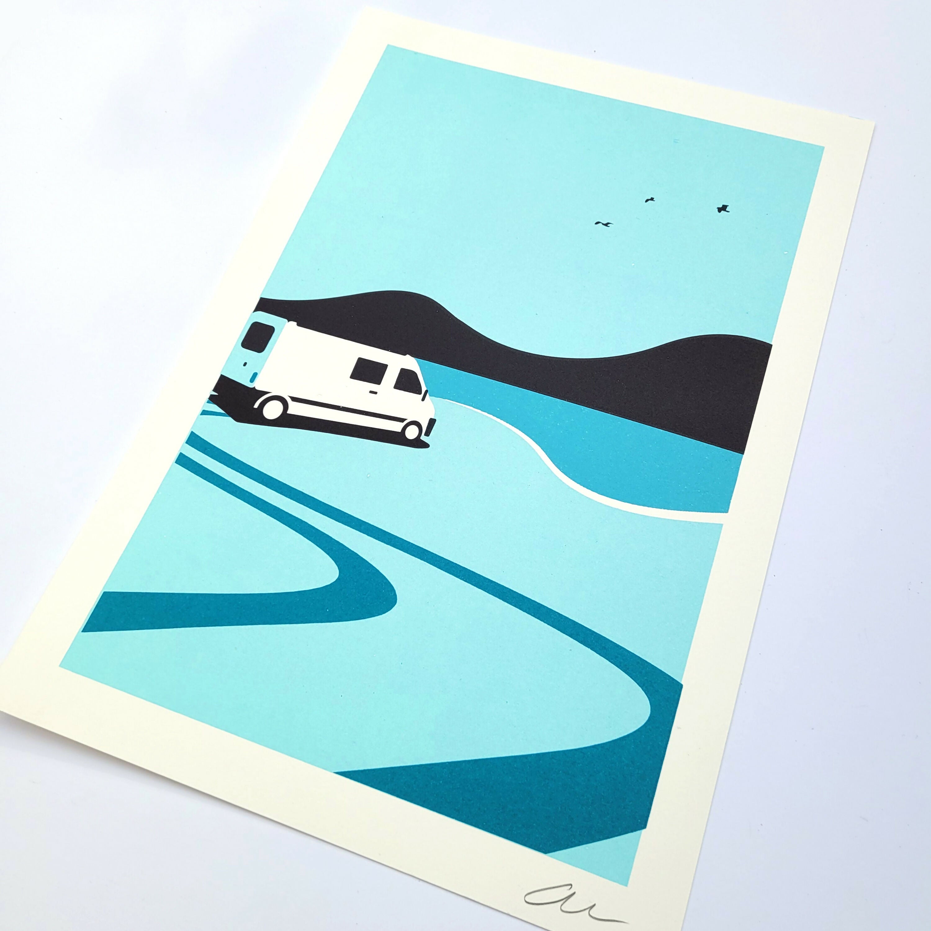 Campervan (Blue), A4 Print