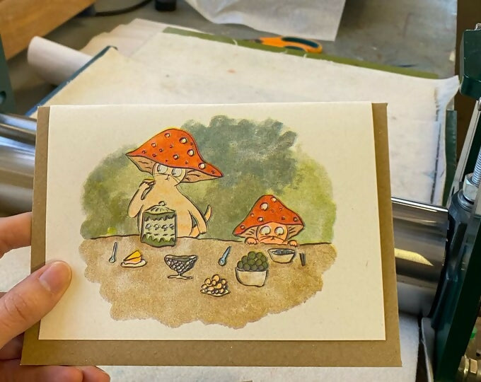 Mushroom Cats Risograph Card