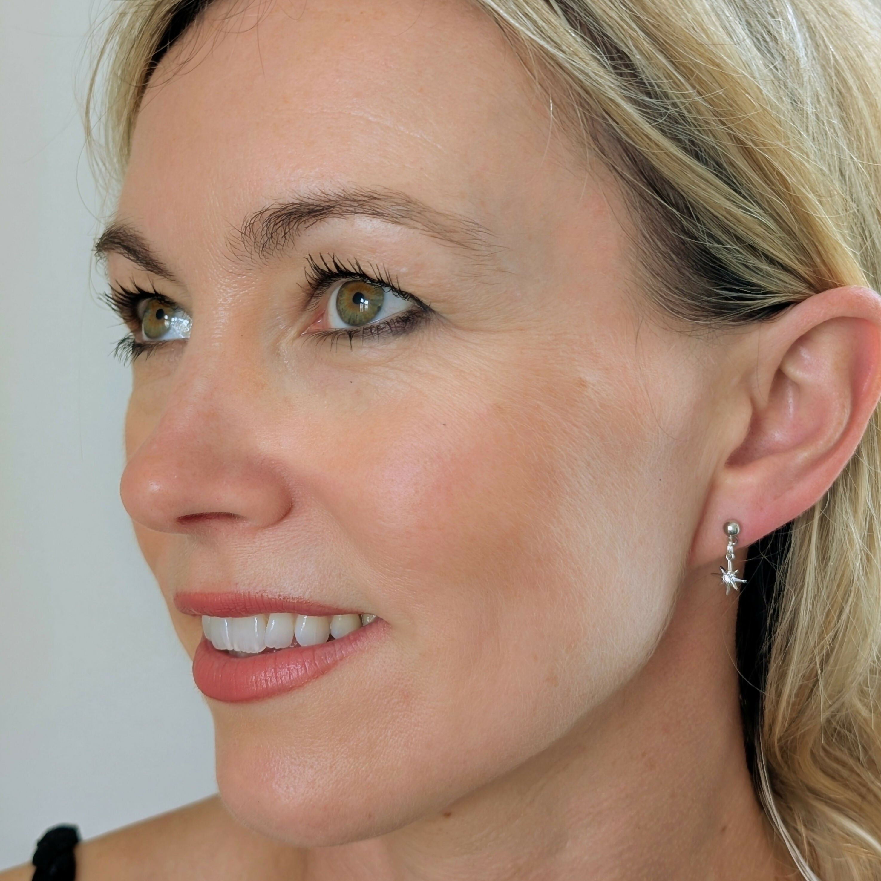 Tiny Silver Star Earrings with Cubic Zirconia Centre on Silver Plated Stud