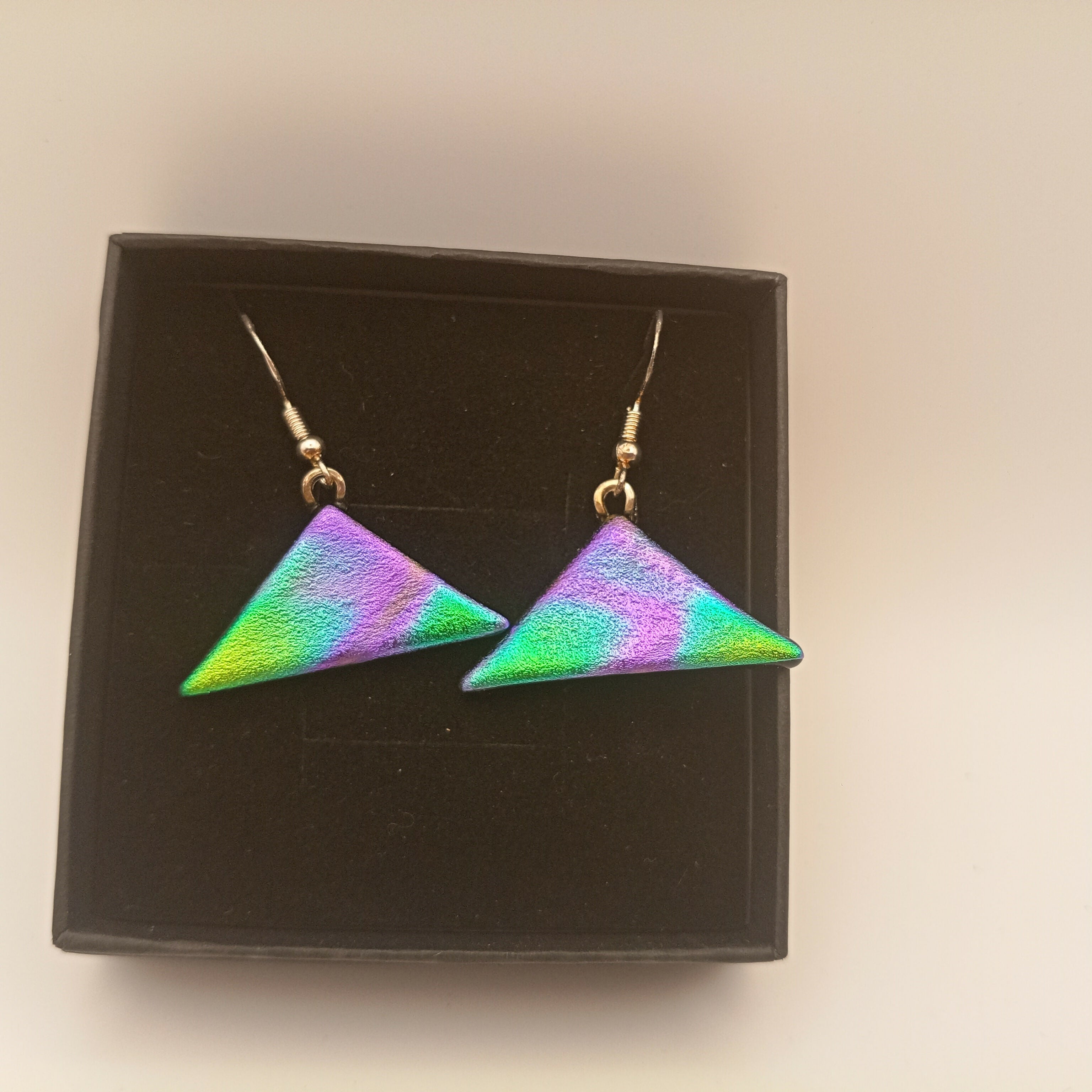 Pink And Green Triangular Earrings