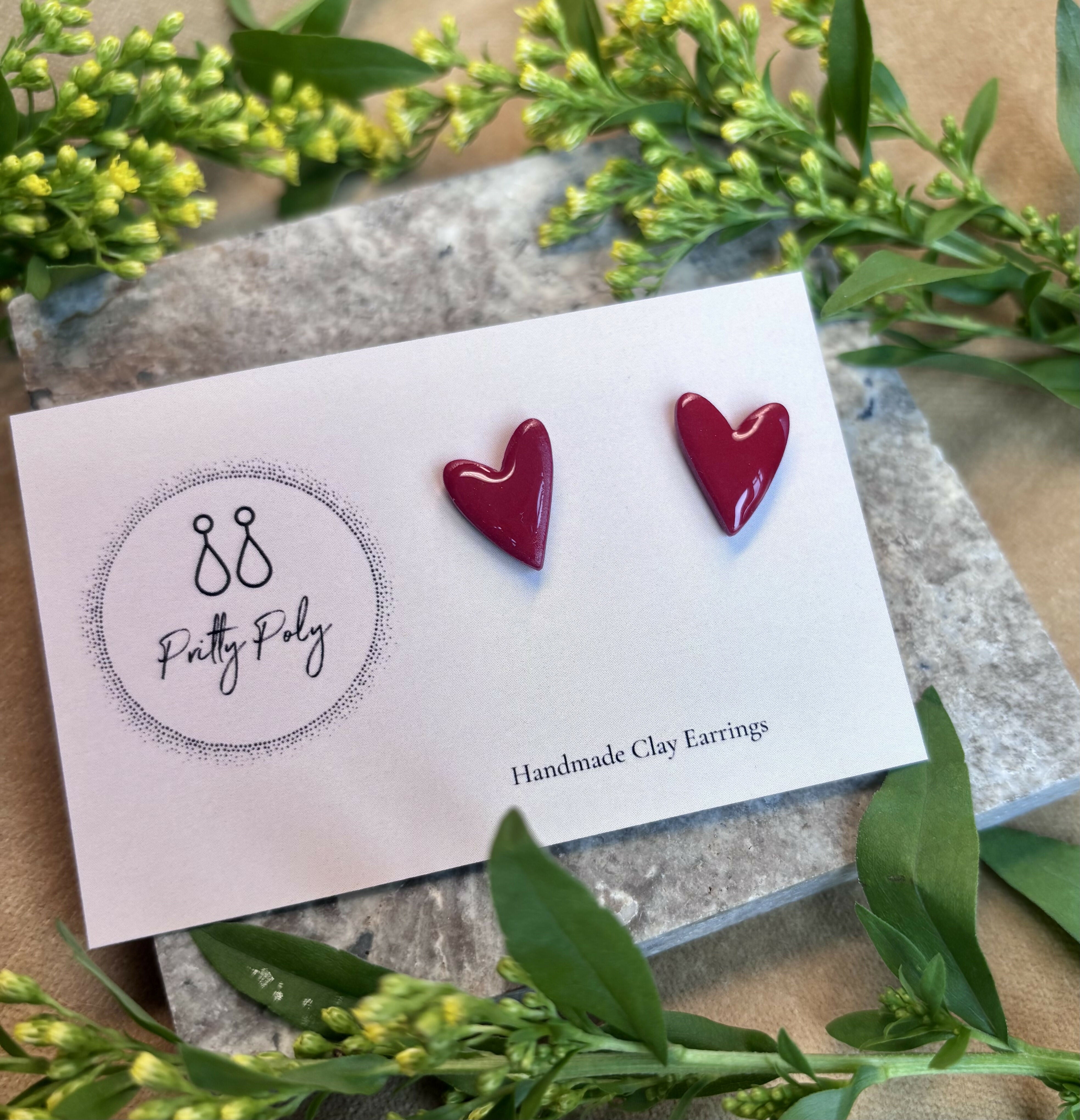 Red Heart Polymer Clay Studs