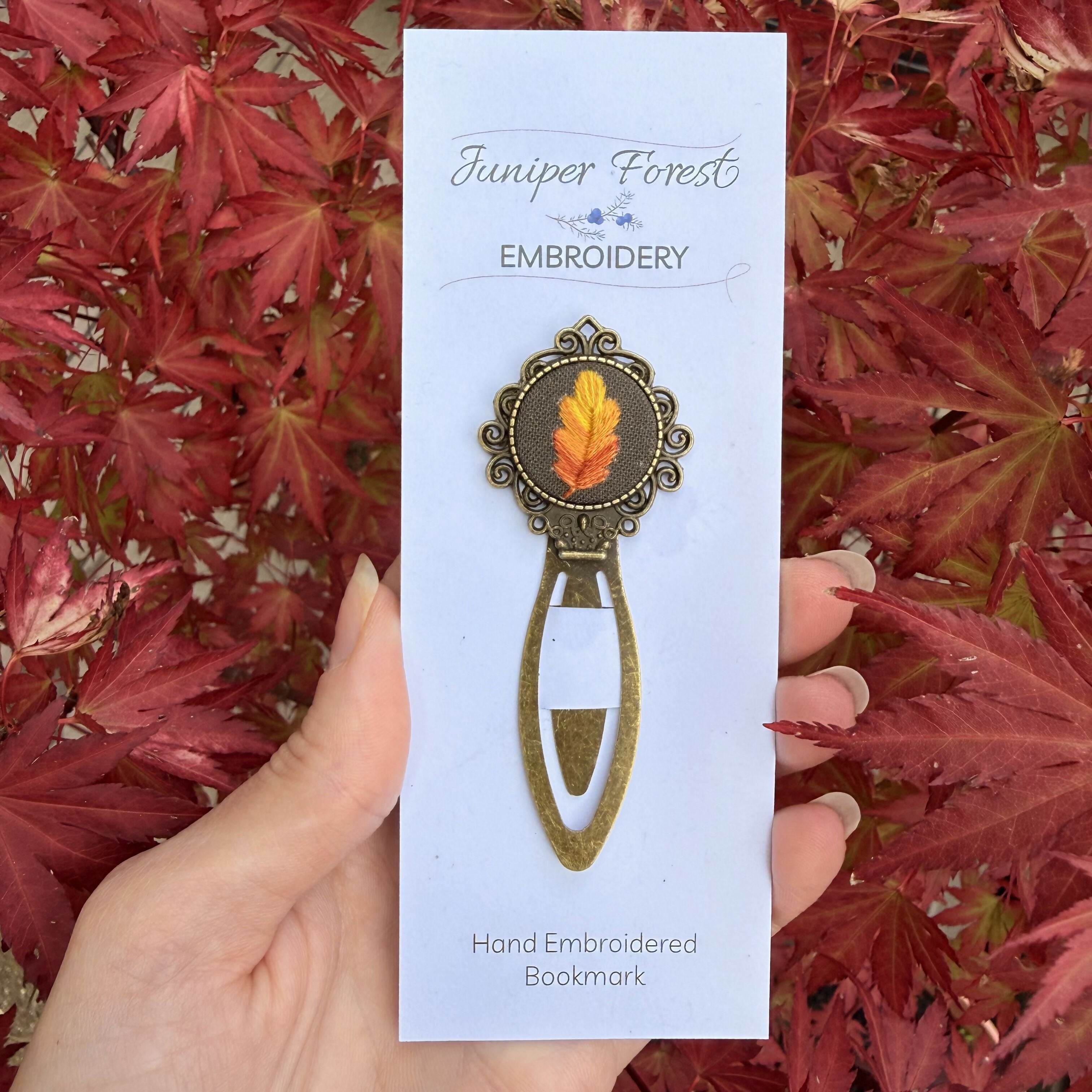 Bronze Hand Embroidered Autumnal Oak Leaf Vintage Bookmark