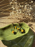 Daffodil Drop Earrings with Gold Arc in Yellow and Gold