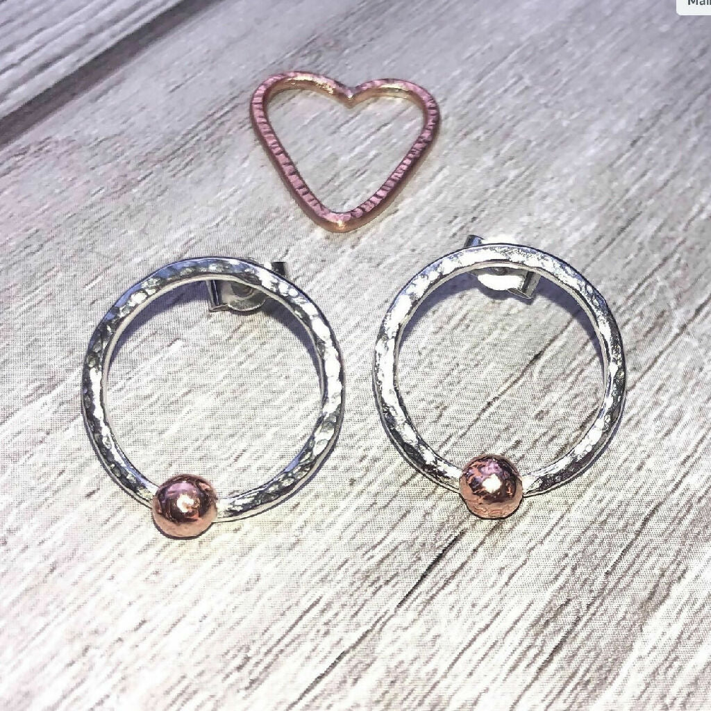 Sterling Silver Circle Studs with Copper Balls