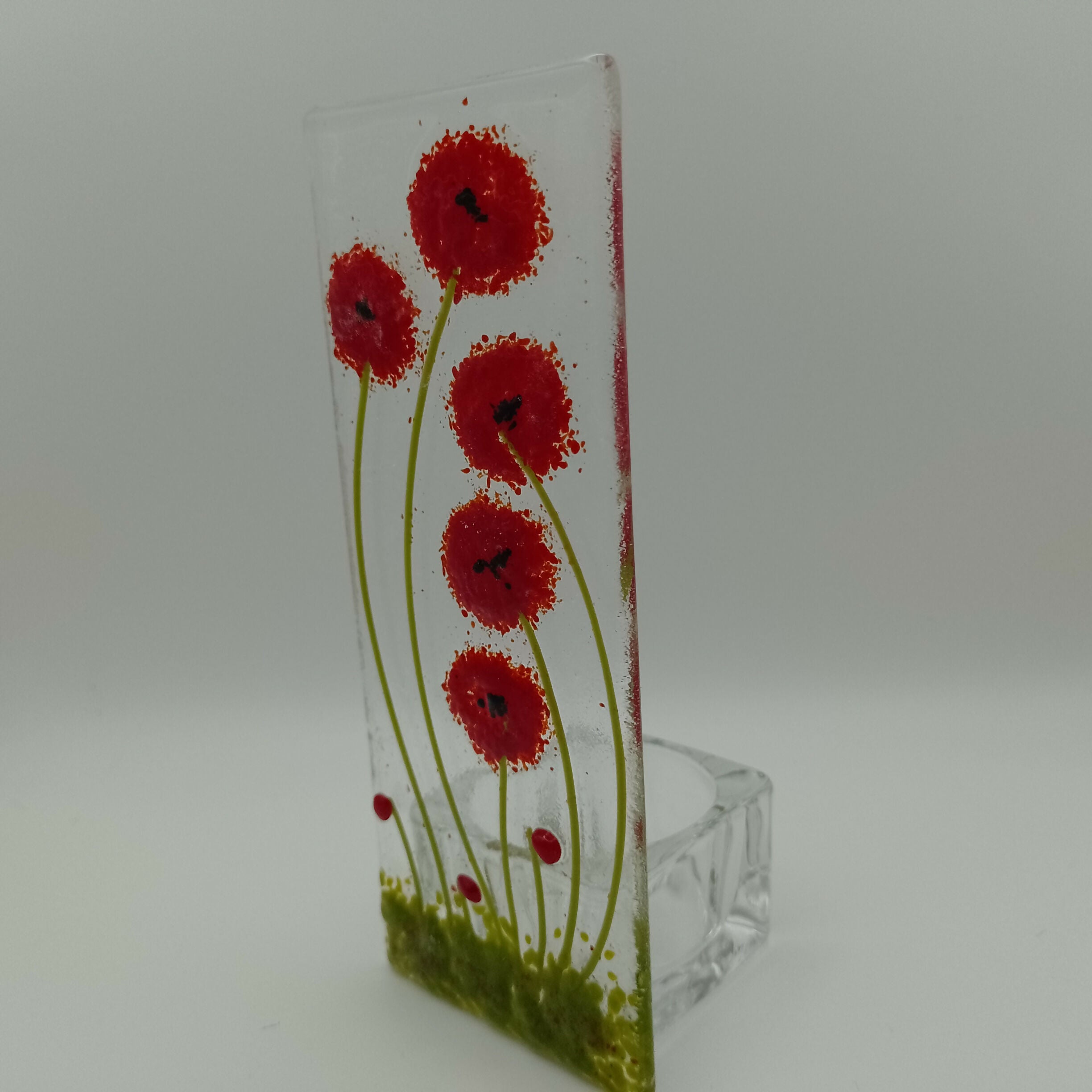 Fused Glass Poppy Tealight Holder