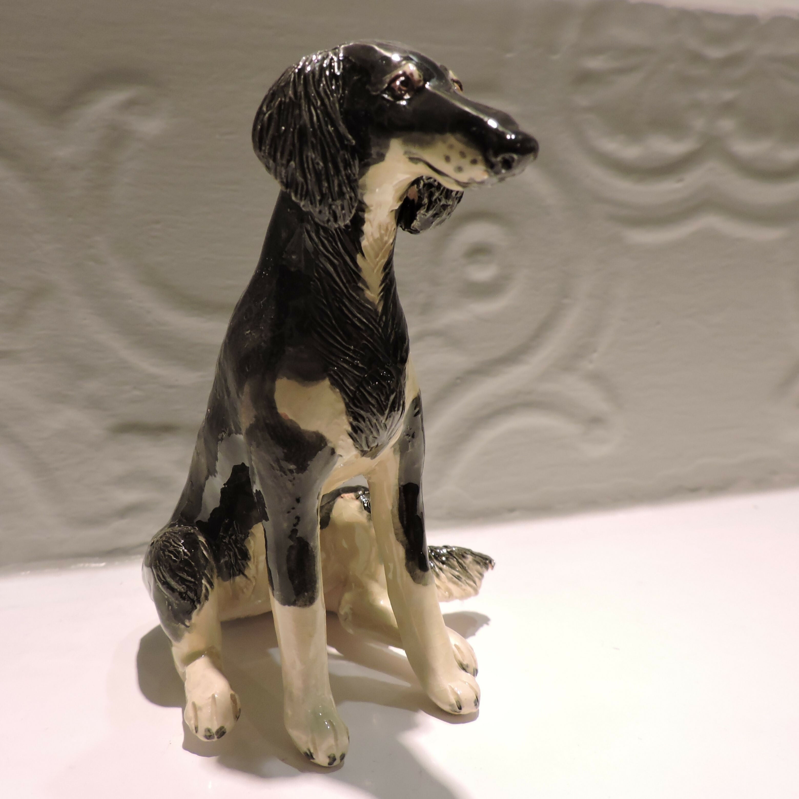 Ceramic Saluki dog sculpture, Black and sand