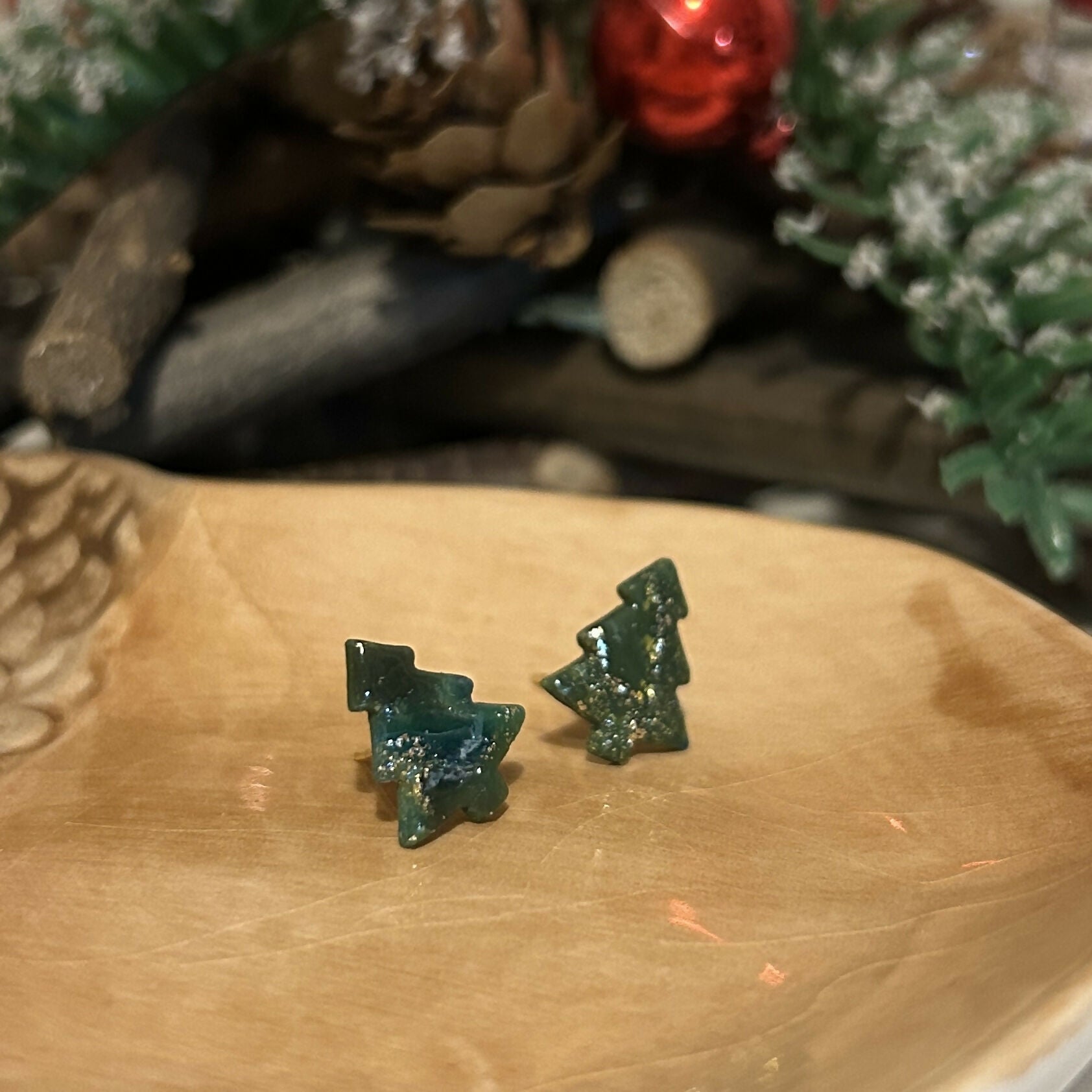 Small Green Christmas Tree Studs