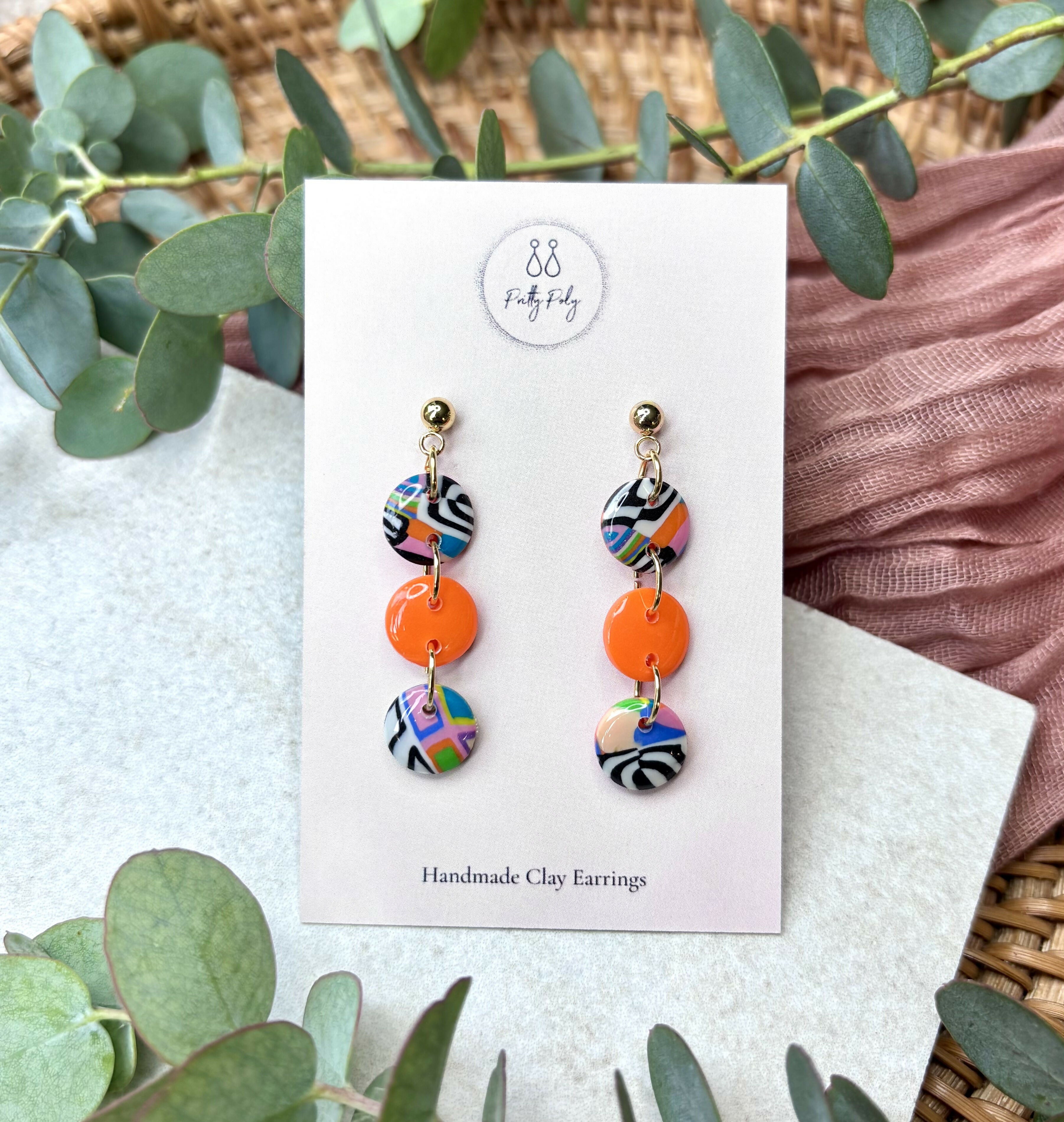 Funky Pattern Collection - Triple Dangle Polymer Clay Earrings