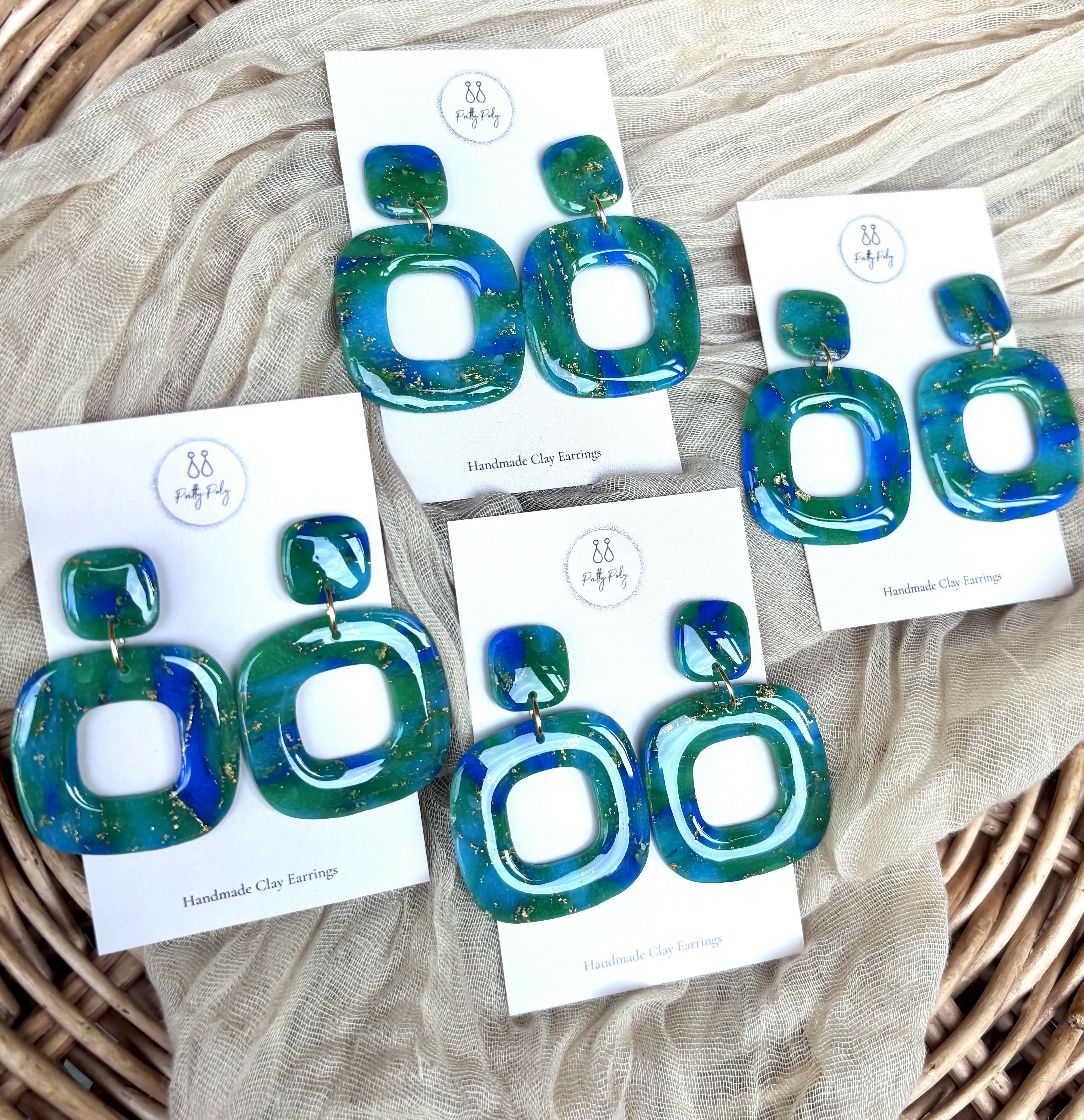 Ocean Dream Collection Square Polymer Clay Earrings