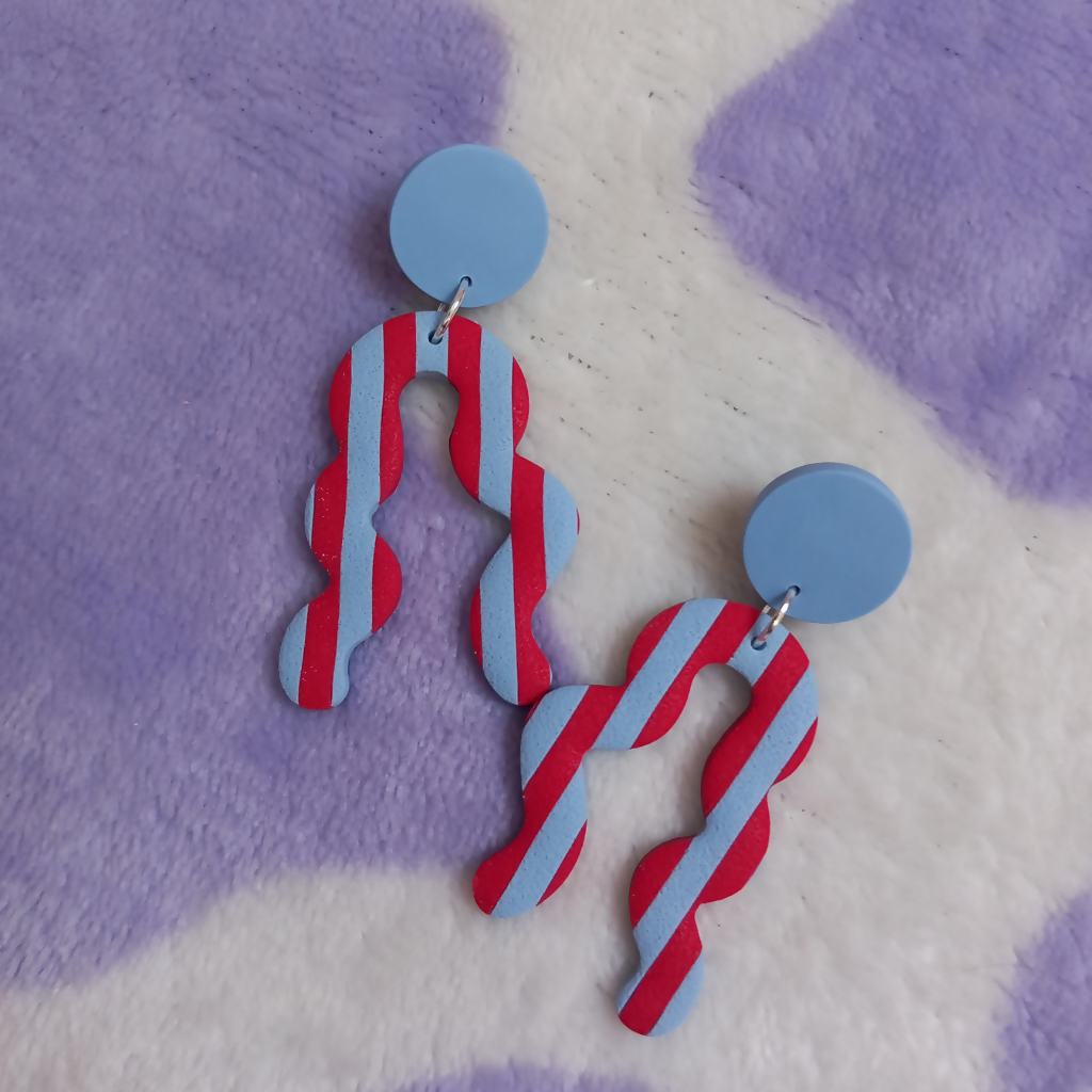 Polymer Clay Stripy Squiggle Earrings
