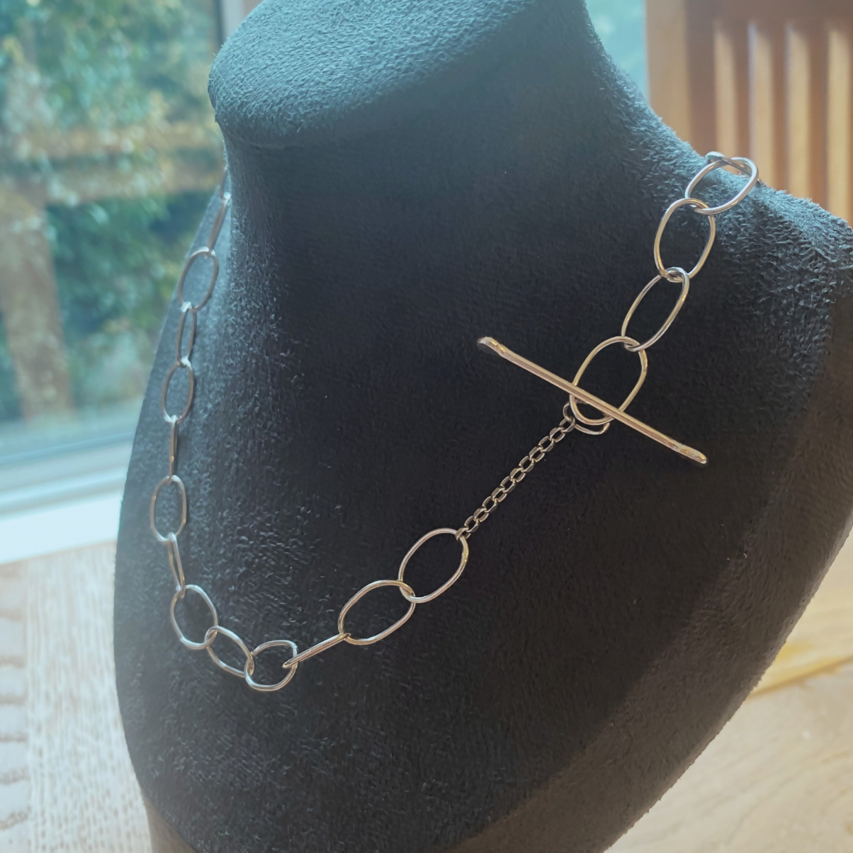 Sterling Silver Oval Link Necklace - Adjustable 19 inches - Toggle Clasp