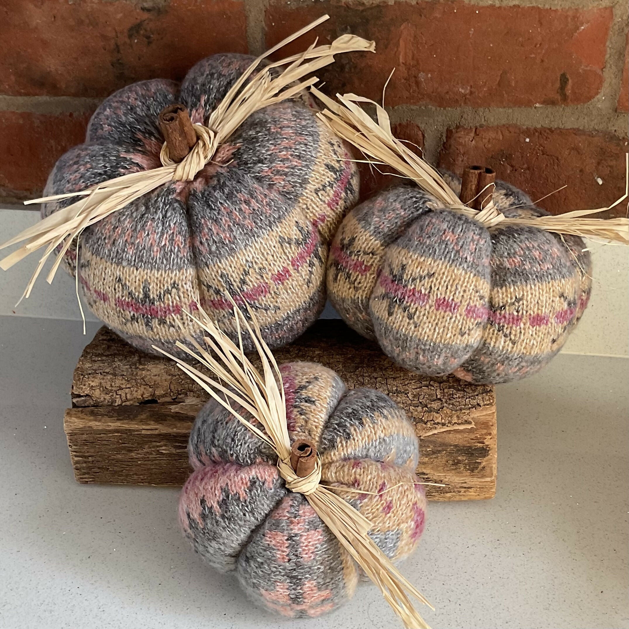 Upcycled Knitted Pumpkin Decoration, Handmade Autumn and Winter Ornament, Halloween, Christmas