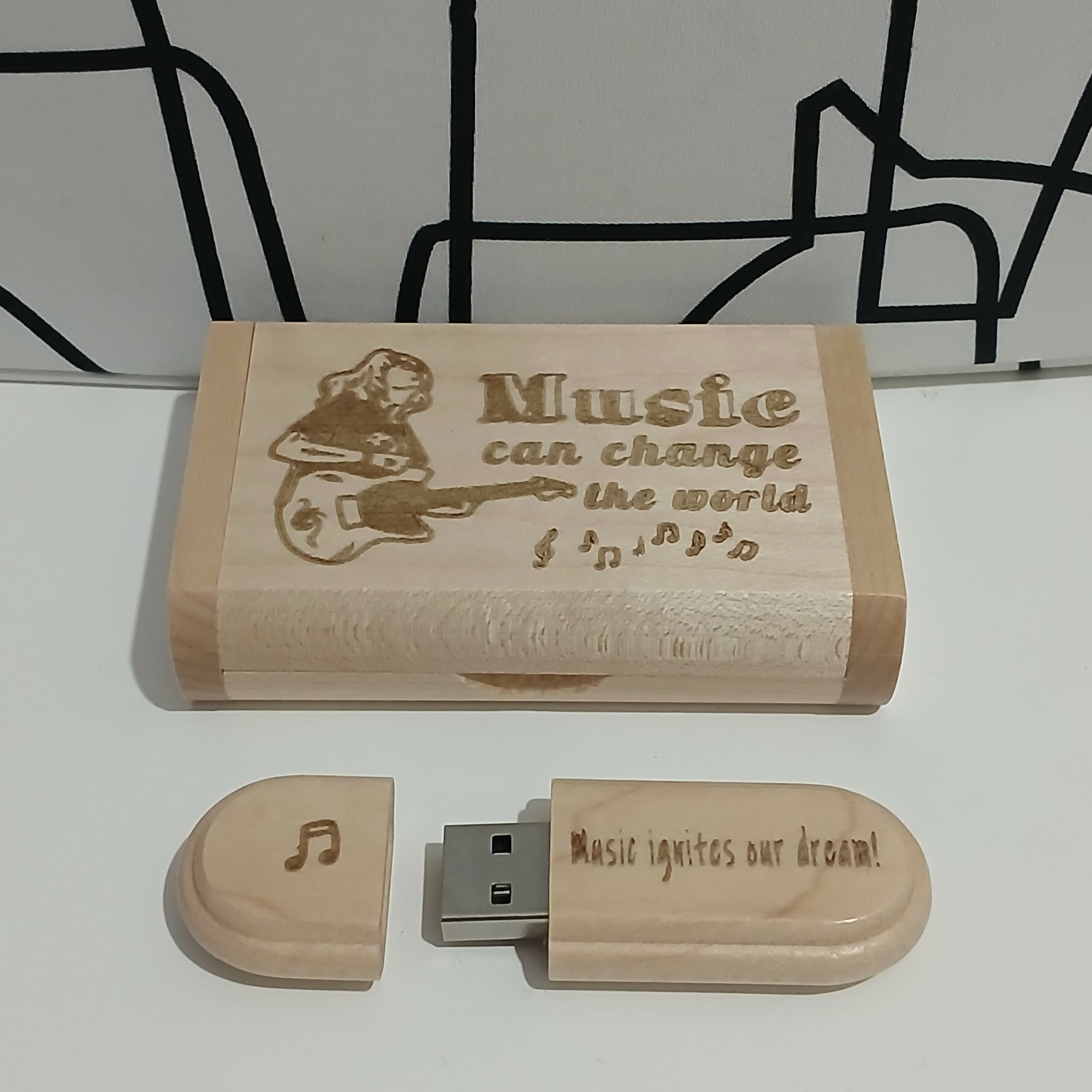 Wooden 120G USB Memory Stick with Box Music Can Change the World